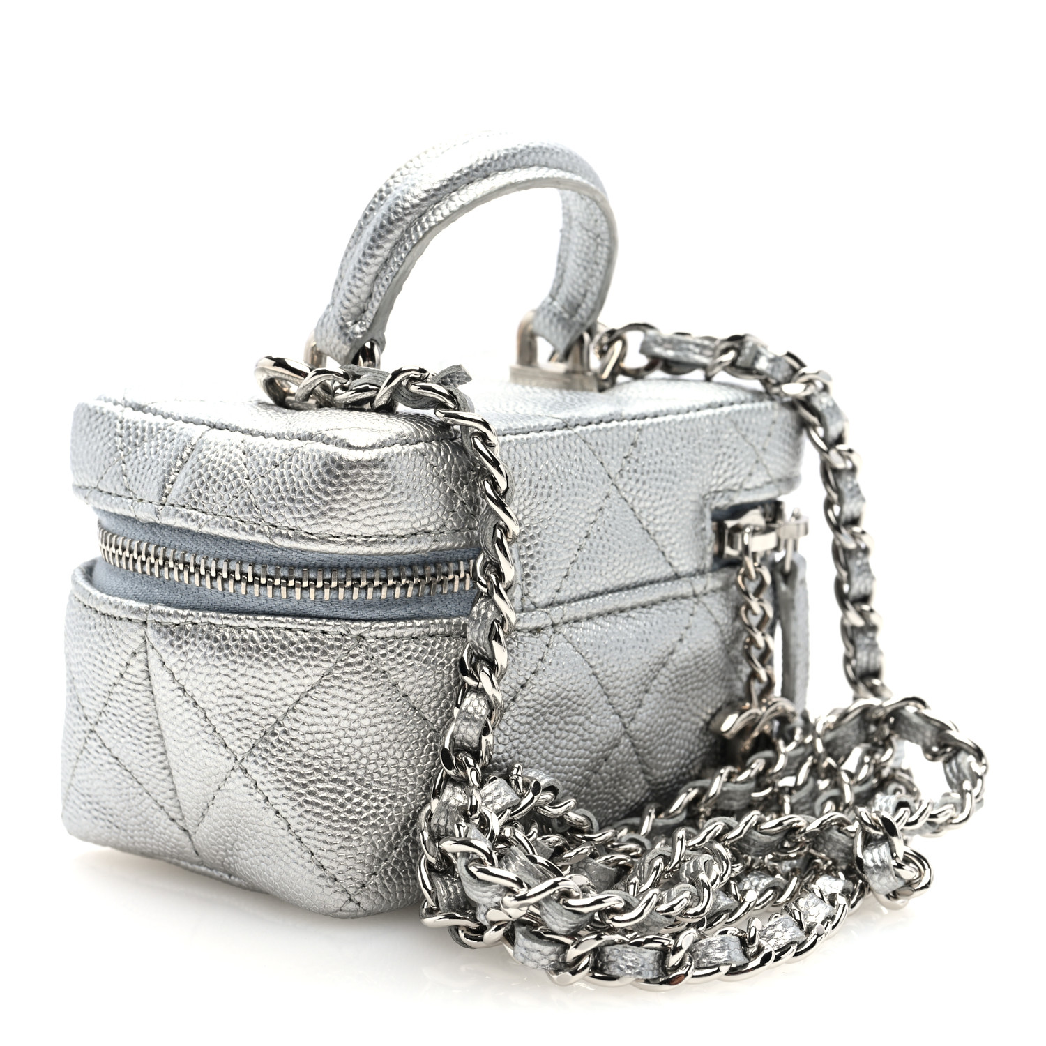 CHANEL Metallic Caviar Quilted Mini Top Handle Vanity With