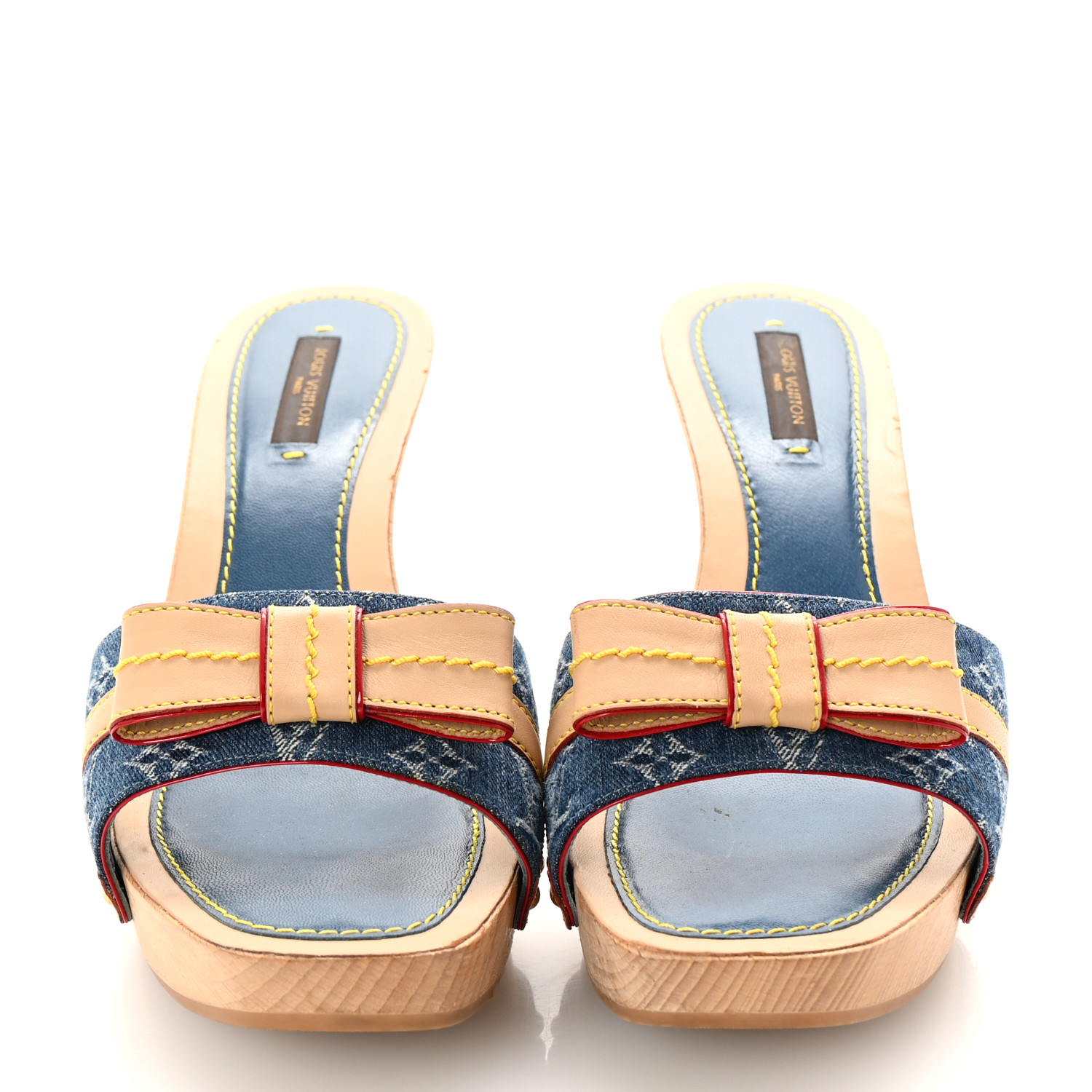 靴 Vintage Louis Vuitton Bow Sandals 37 LOUIS VUITTON Monogram Multicolor Bow Wedge Sandals 37 White