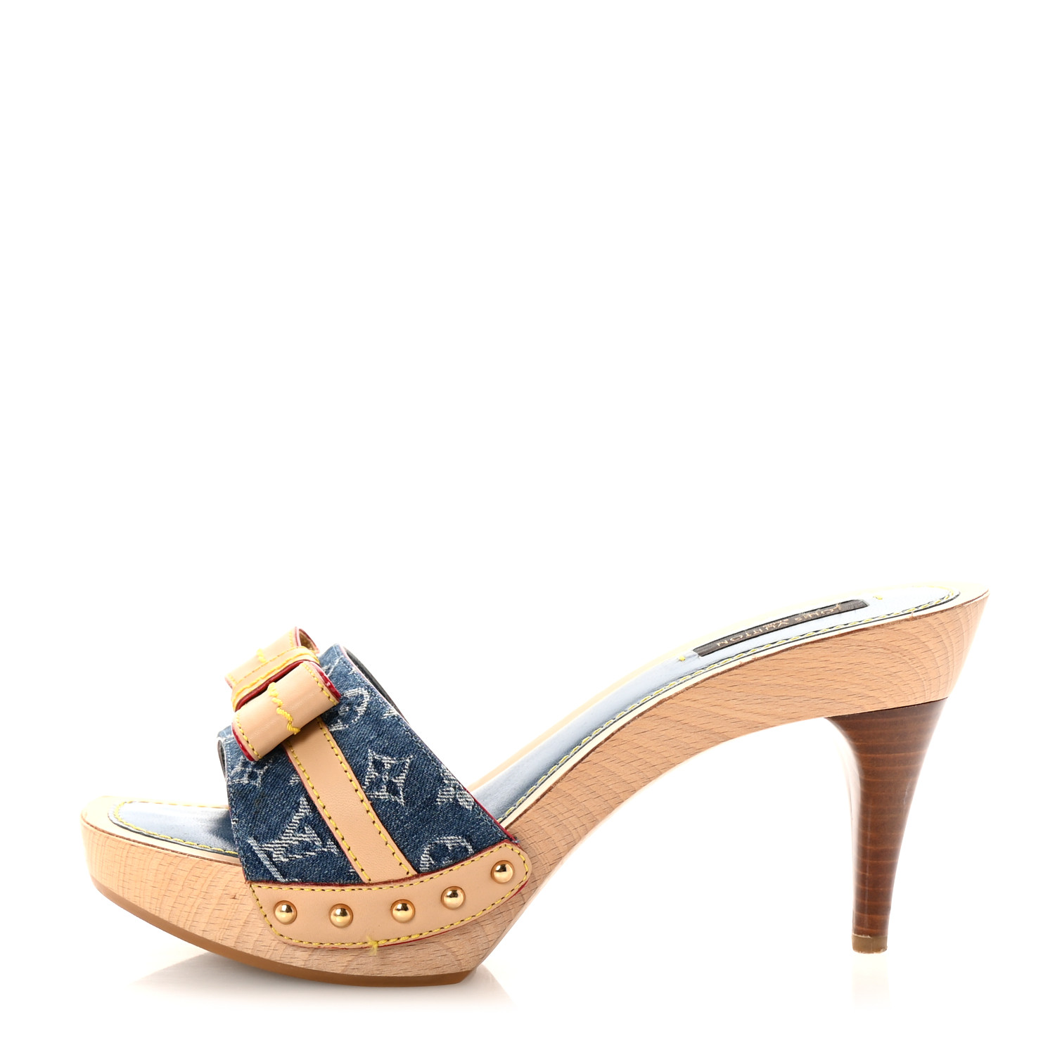靴 Vintage Louis Vuitton Bow Sandals 37 LOUIS VUITTON Denim Monogram Bow Mules Peep Toe Heels 37