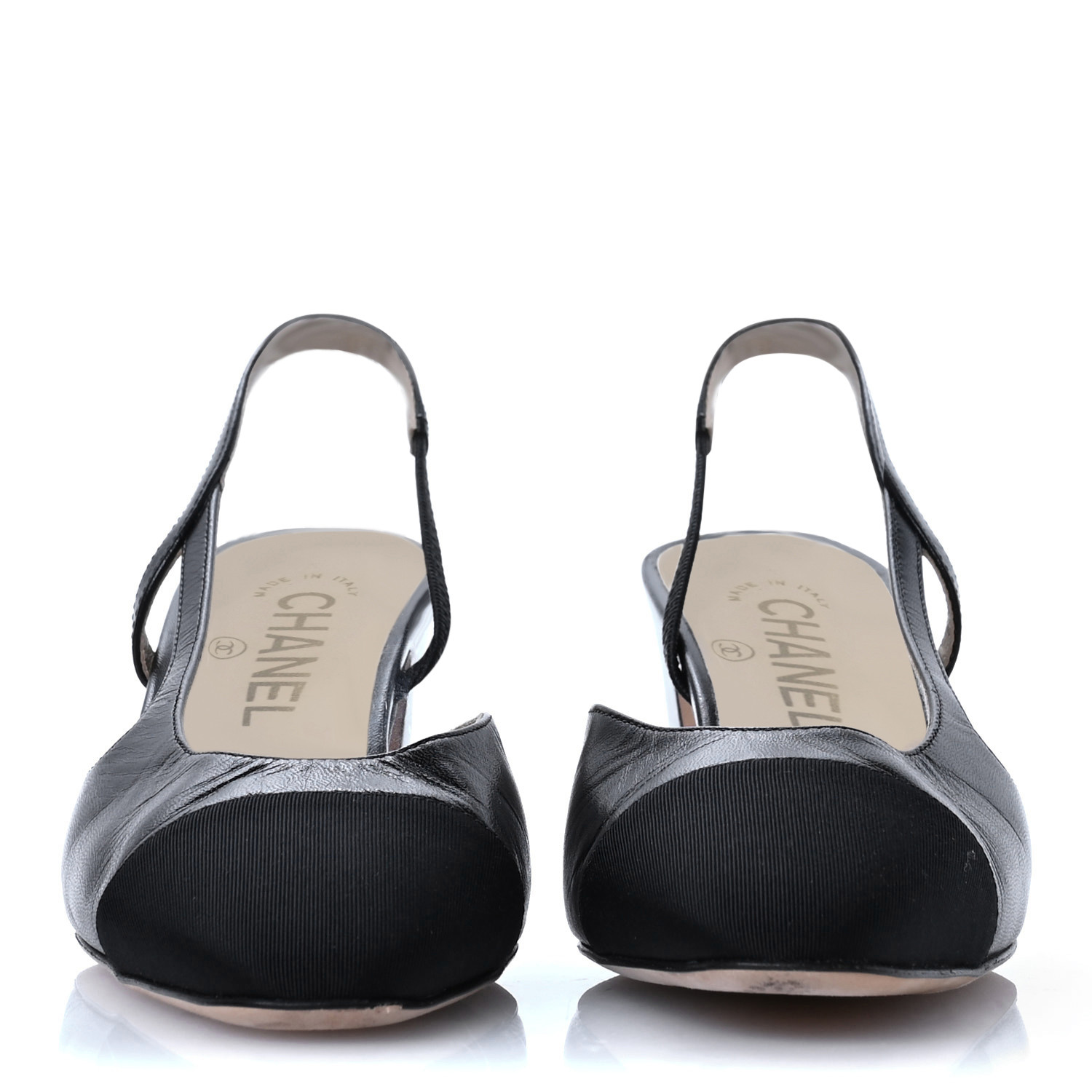 CHANEL 並行輸入品　38 (24cm) CHANEL Lambskin Grosgrain Cap Toe CC Slingback Pumps 38