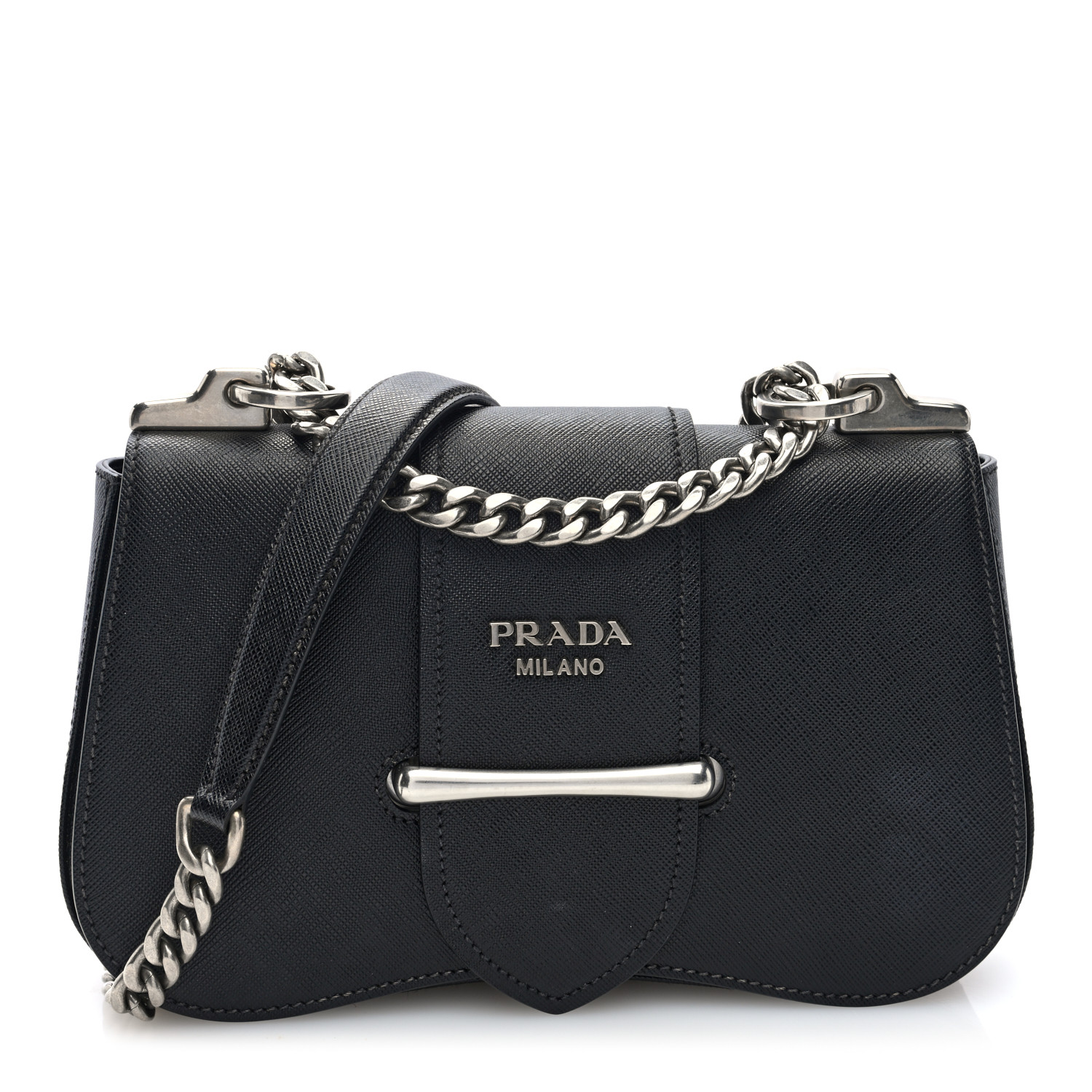 【PRADA】SAFFIANO CHAIN SHOULDER BAG PRADA Saffiano Lux Sidonie Small Chain Crossbody Bag Black