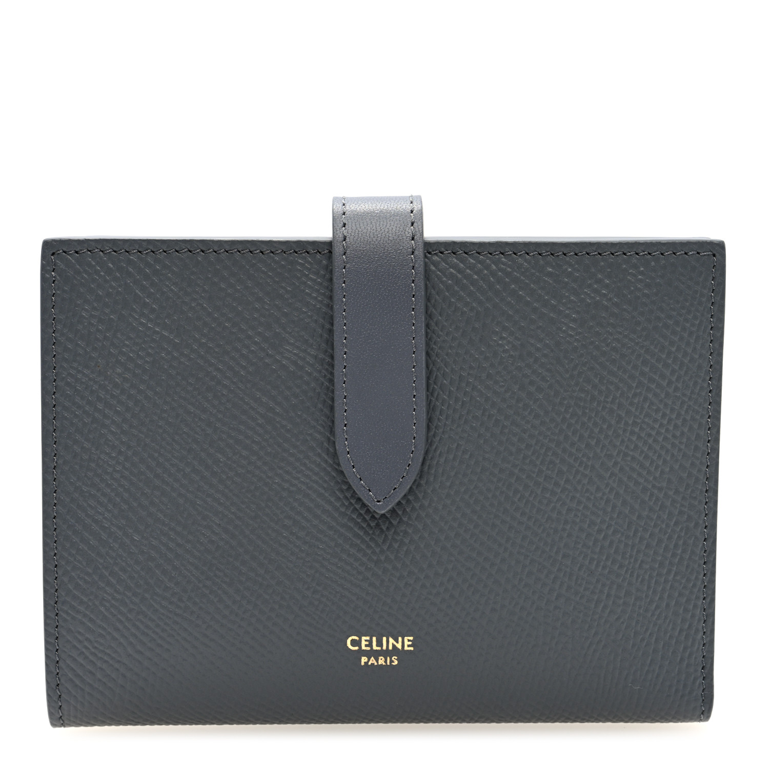 CELINE Medium Strap Wallet グレー CELINE Grained Calfskin Medium Multifunction Strap Wallet