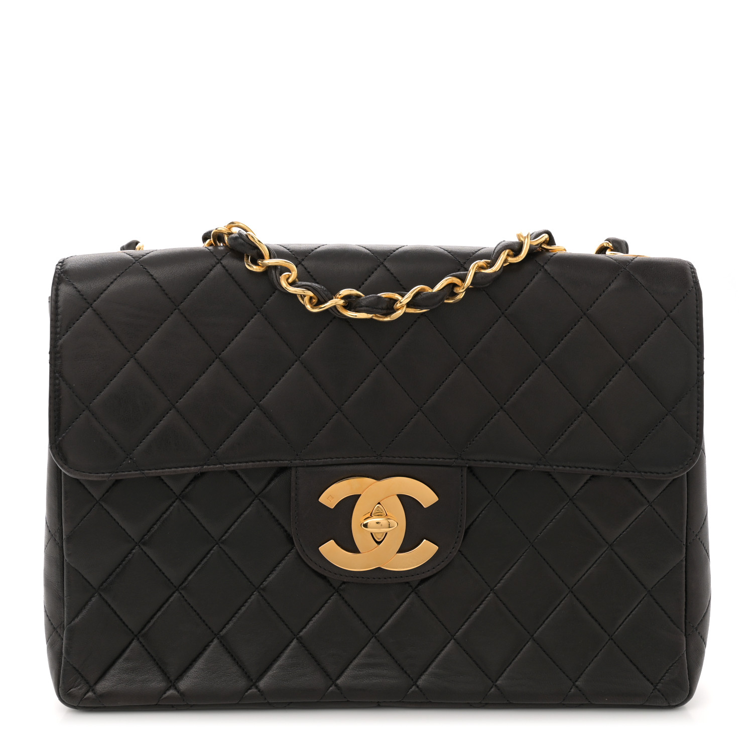 CHANEL Lambskin Quilted Jumbo Single Flap Black 1675784
