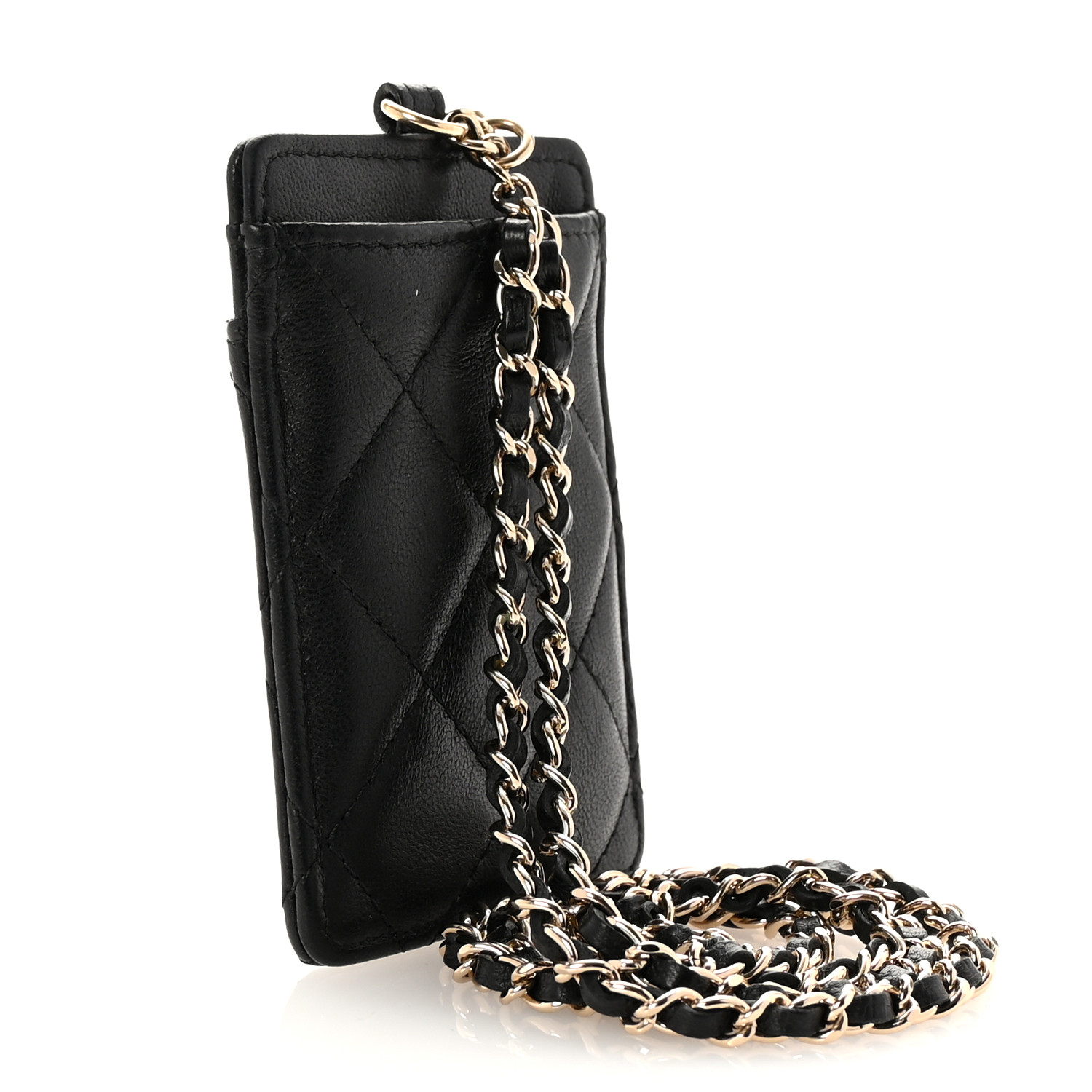 ショルダーバッグ・ポシェット × ヴィンテージ(中古) Chanel CC Diamond Card Holder on Chain Quilted Lambskin CHANEL Lambskin Quilted Card Holder On Chain Black 1679738