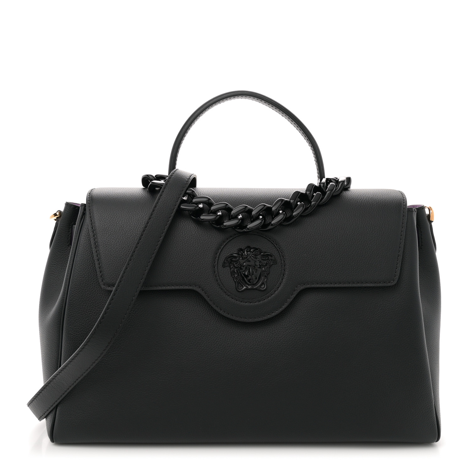 ハンドバッグ VERSACE Handbags Women Satin Black VERSACE Grained Calfskin Large La Medusa Top Handle Bag
