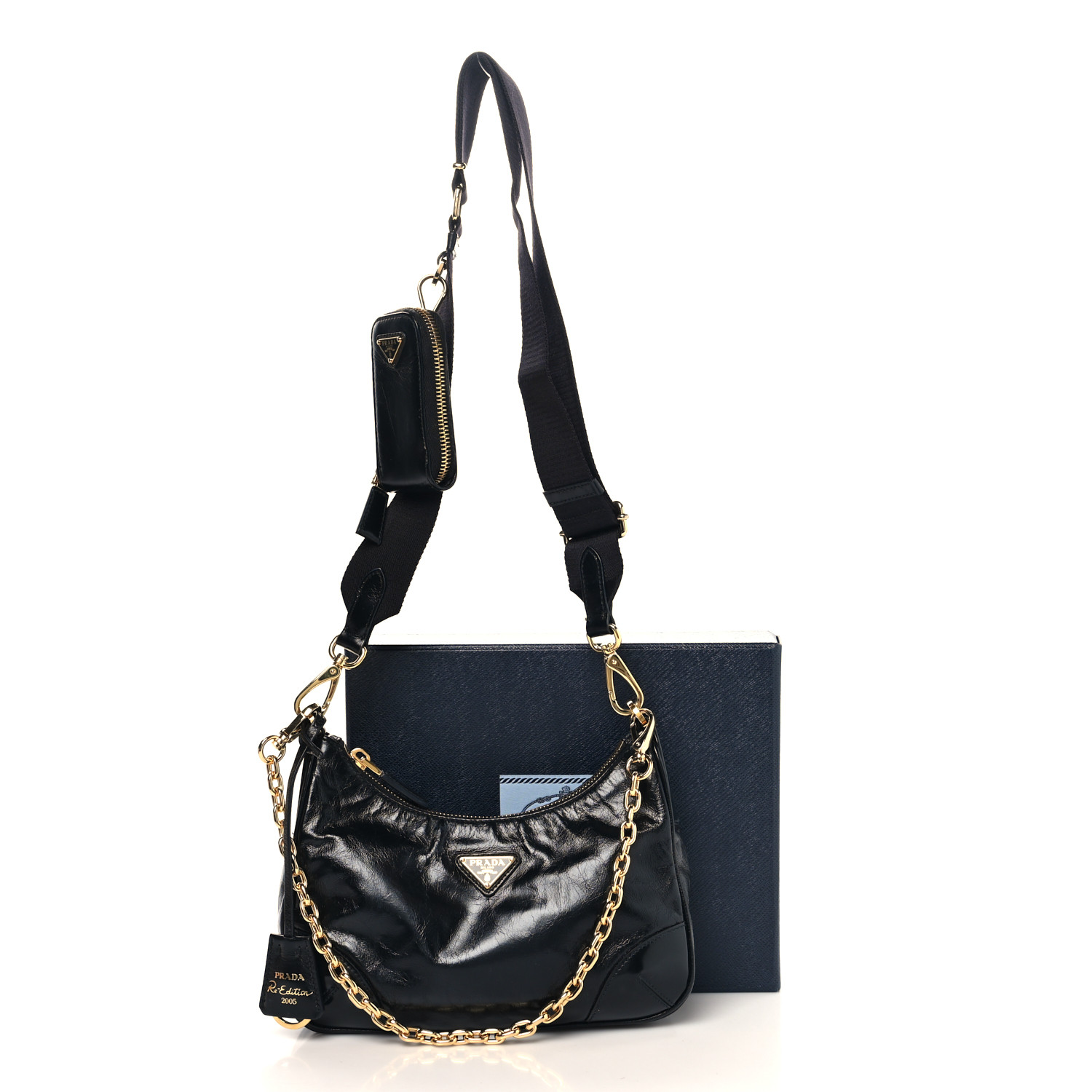 PRADA Patent Naplak Re-Edition 2005 Shoulder Bag Black