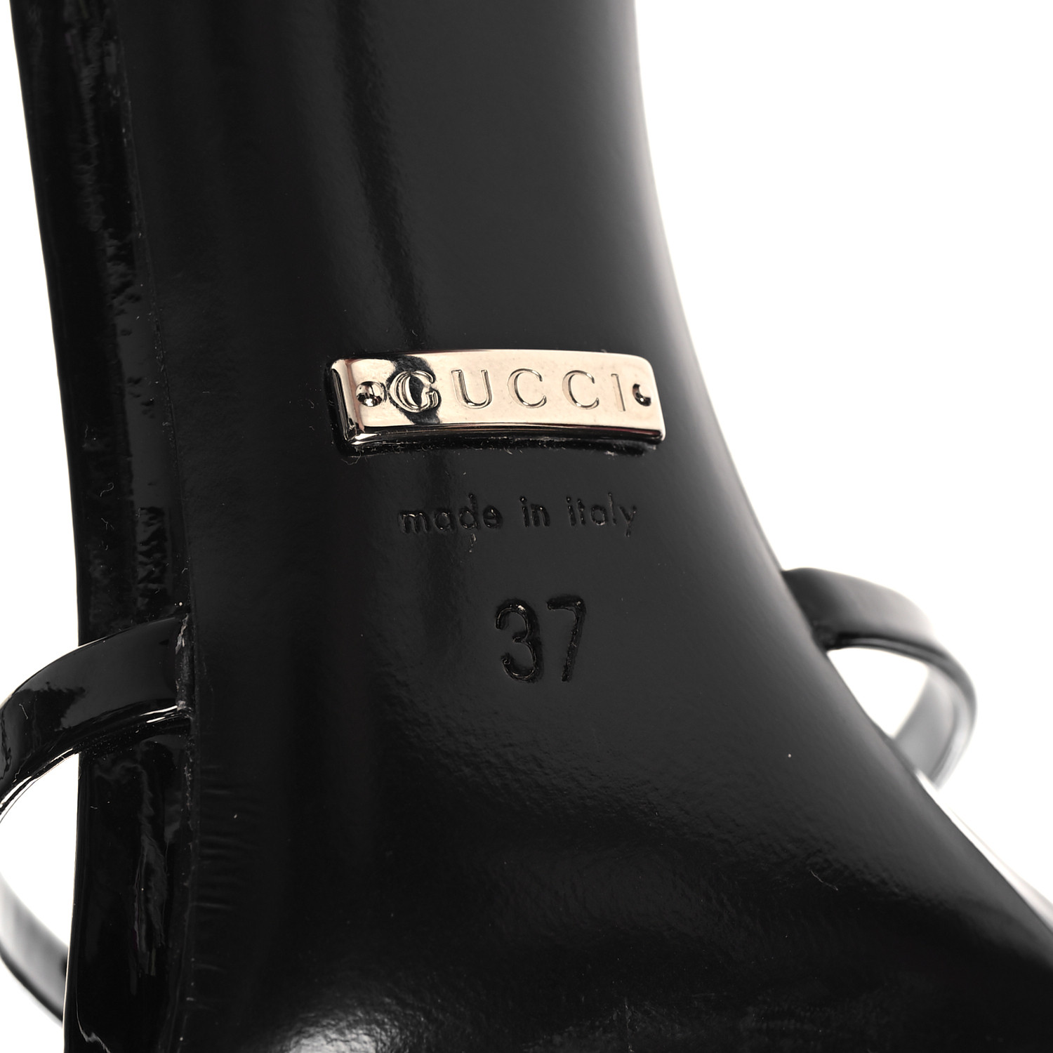GUCCI ブラック ハイヒール リボン付き GUCCI Patent Crystal Double G Ankle Wrap Sandals 37 Black