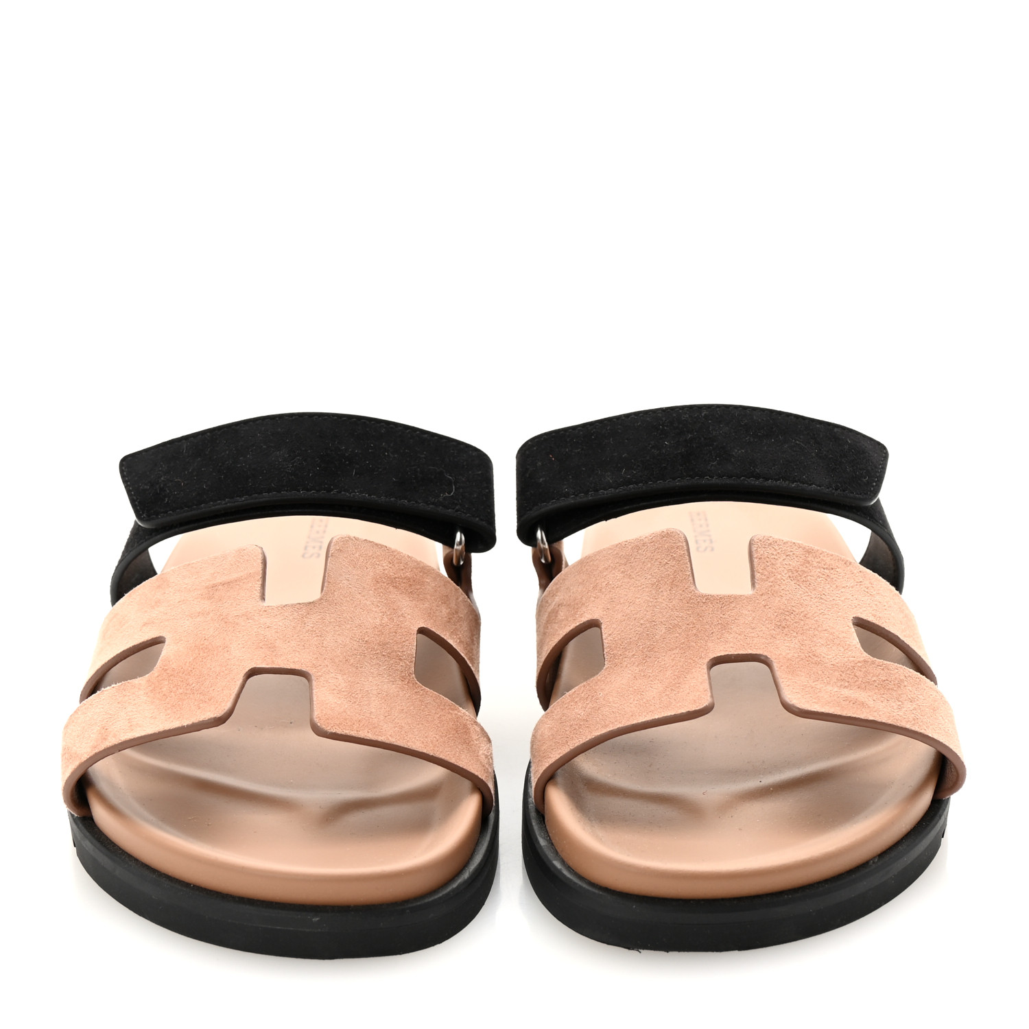 HERMES Suede Goatskin Womens Chypre Sandals 37 Rose Perle