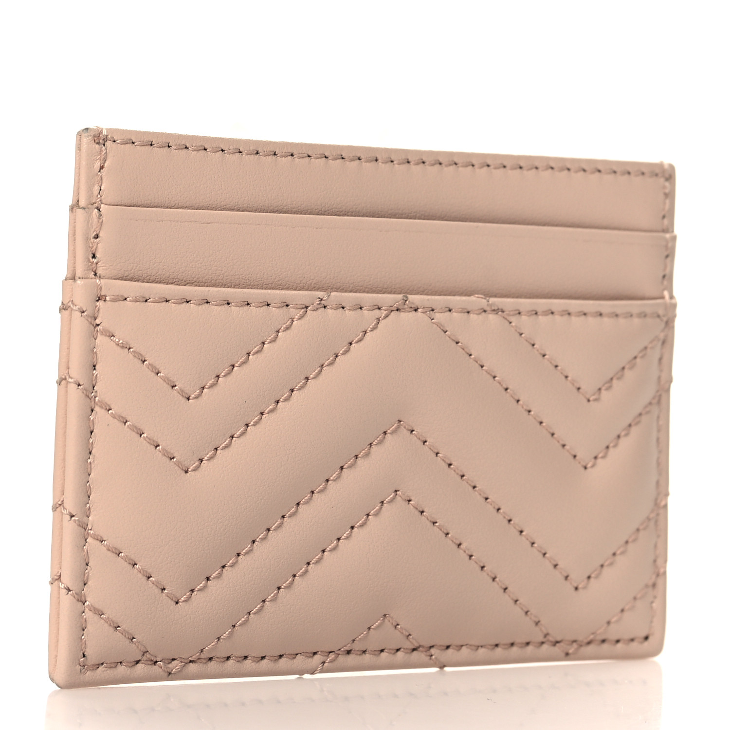 GUCCI Calfskin Matelasse GG Marmont Card Holder Light Pink