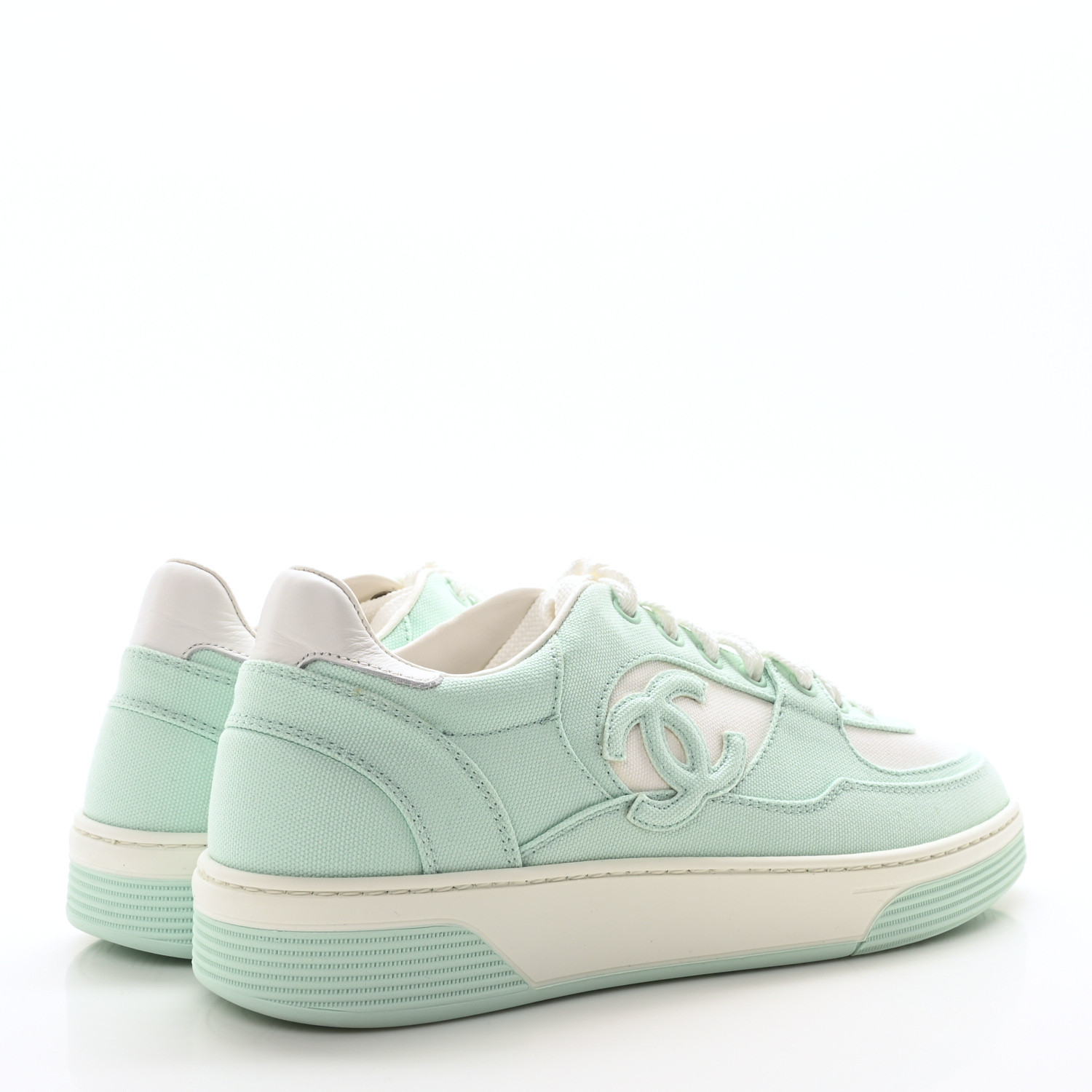 CHANEL Cotton Sneakers 40.5 Light Turquoise White 1669588