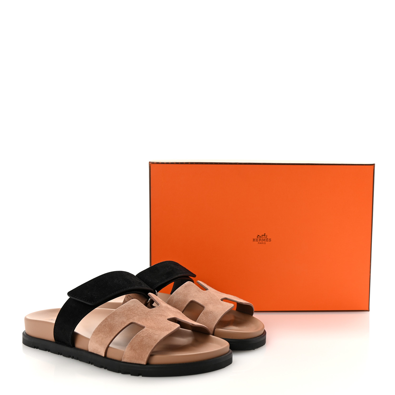 HERMES Suede Goatskin Womens Chypre Sandals 37 Rose Perle