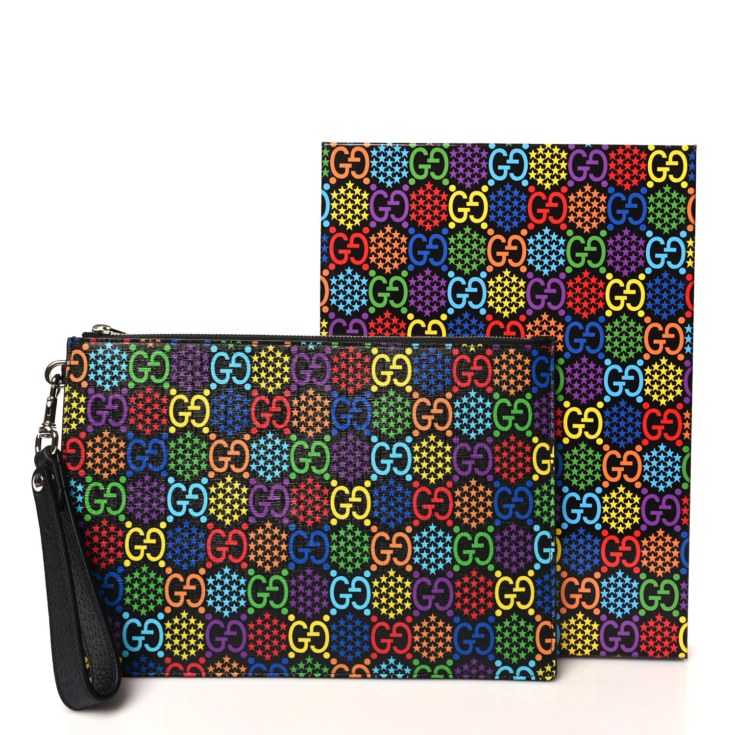 GUCCI GG Supreme Monogram Psychedelic Zip Wristlet Pouch