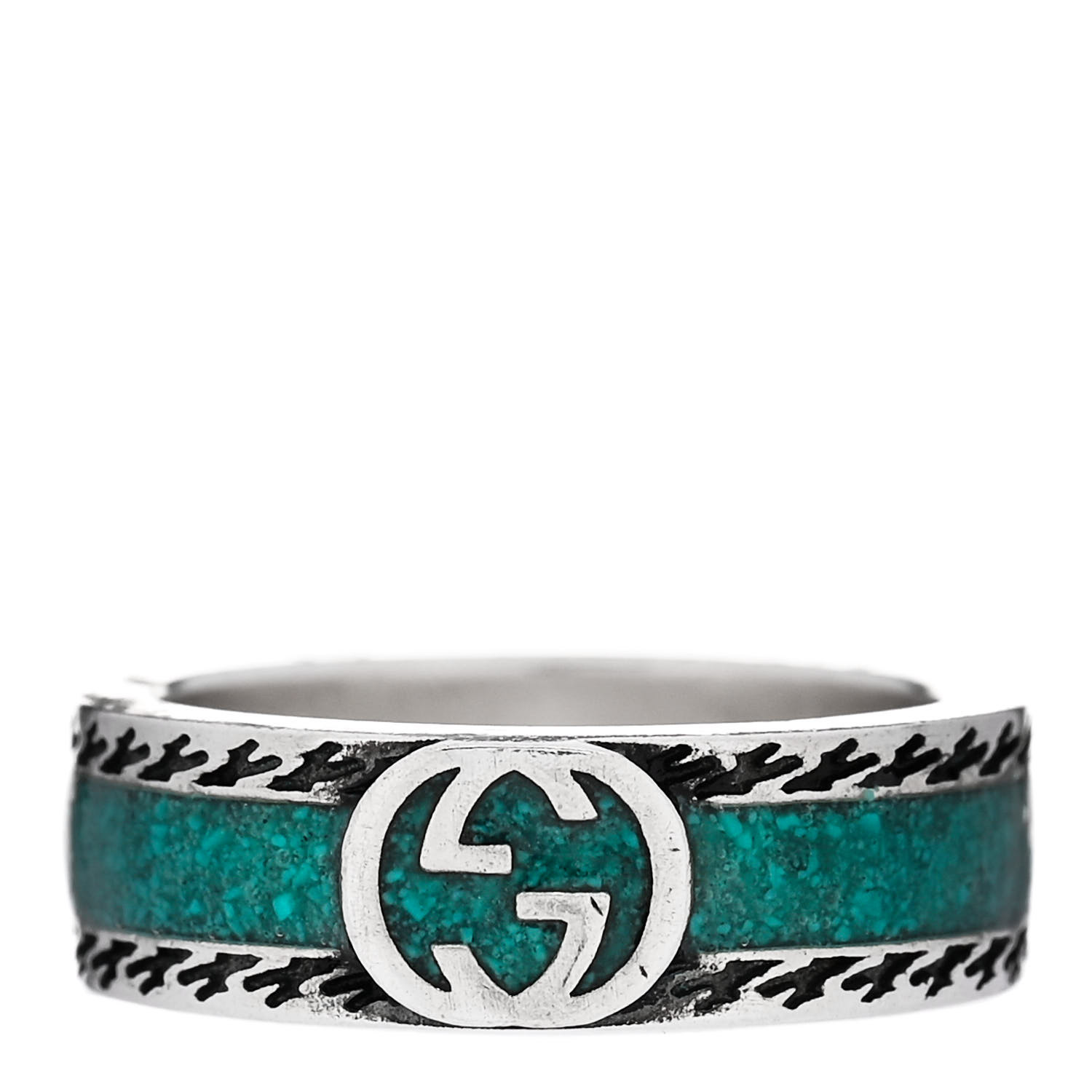 GUCCI Sterling Silver Enamel Interlocking G ring 49 5