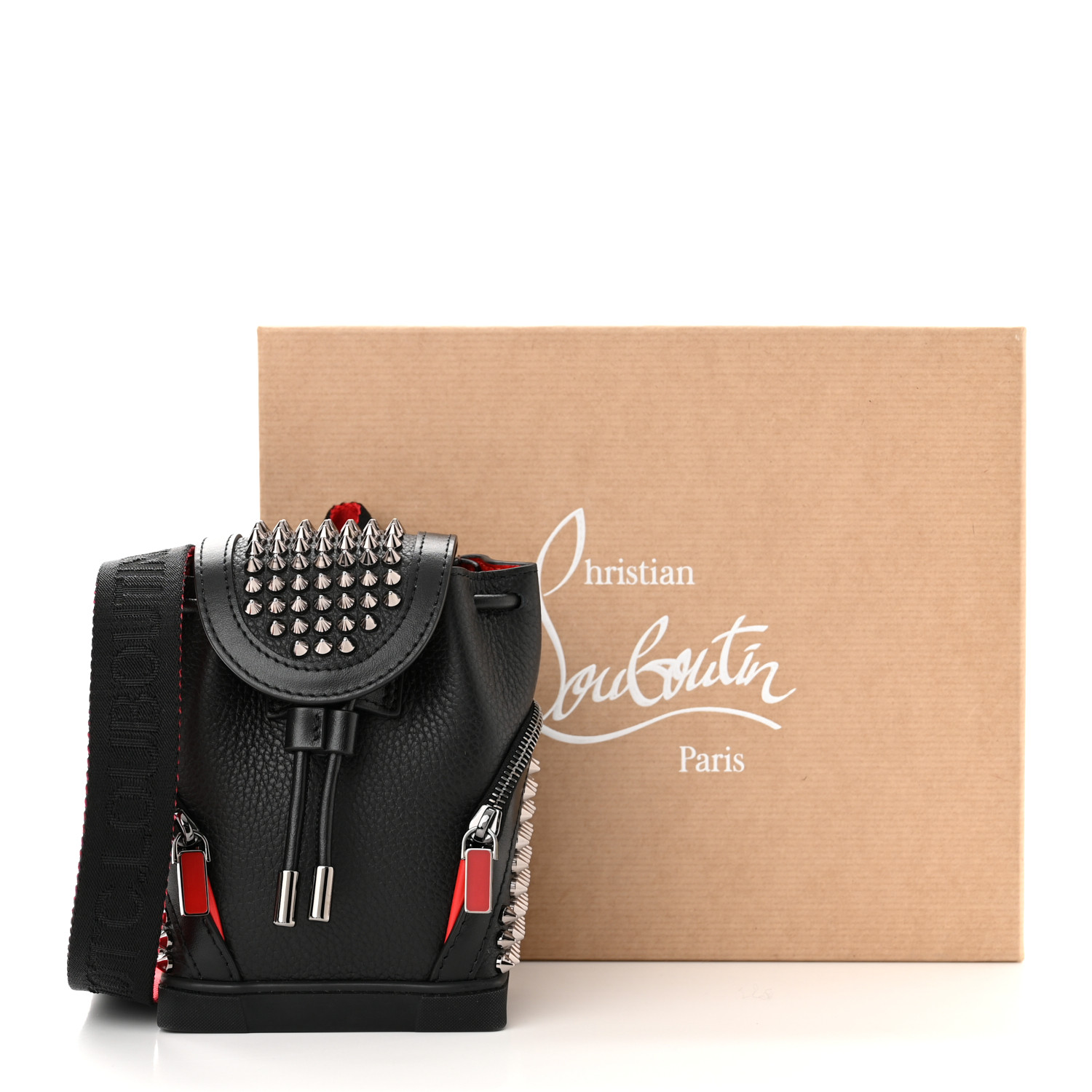 CHRISTIAN LOUBOUTIN Calfskin Spiked Mini Explorafunk Keyring