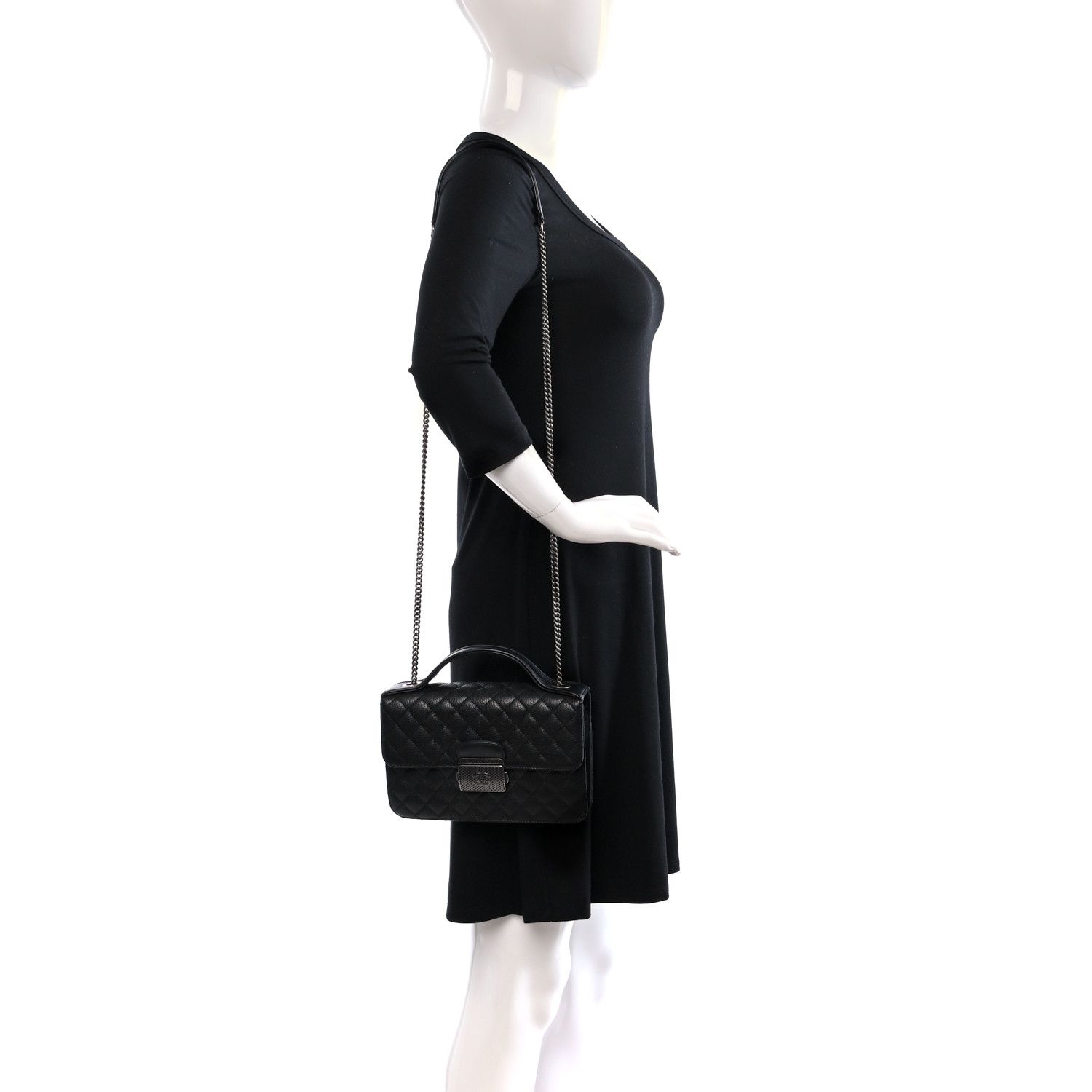 CHANEL Goatskin Quilted Small CC University Top Handle Flap