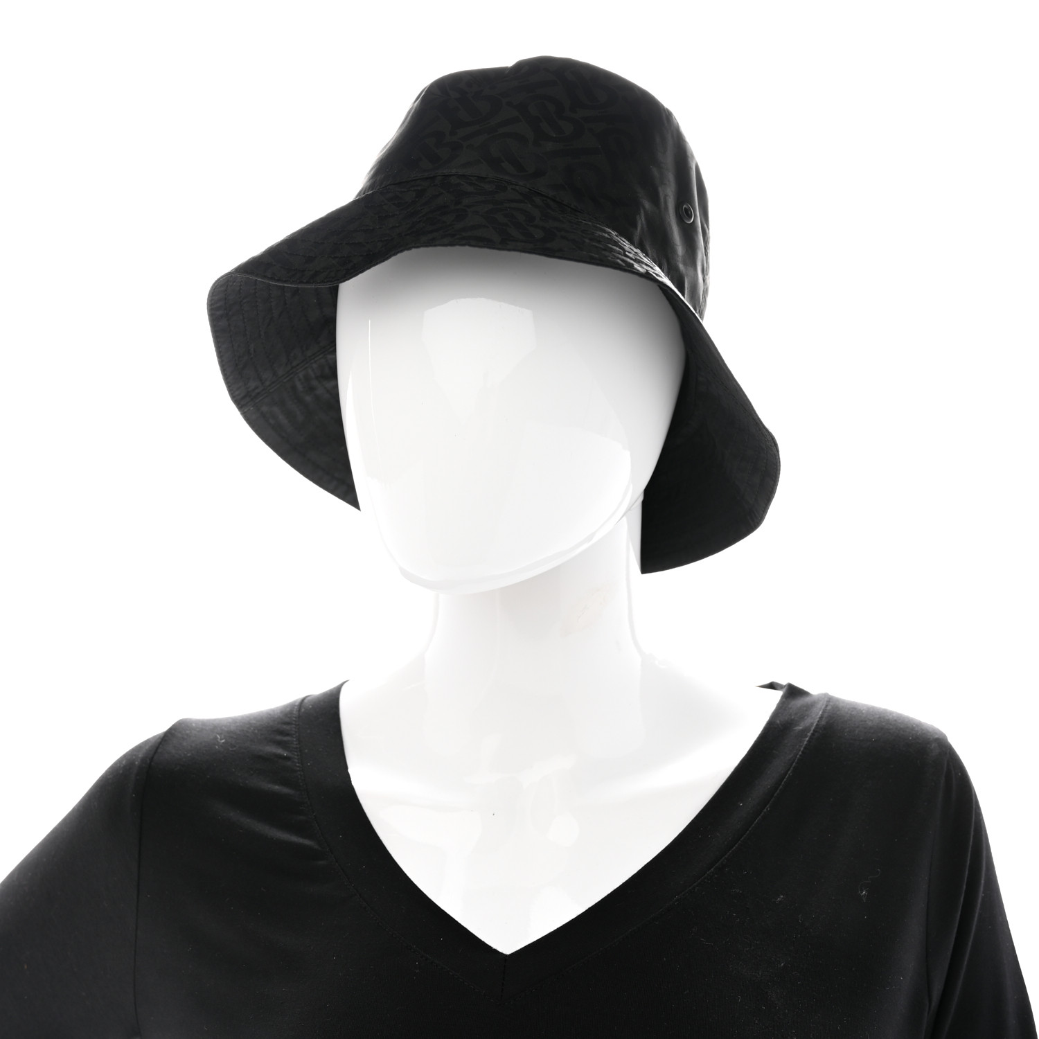 BURBERRY Nylon Jacquard TB Monogram Bucket Hat M Black