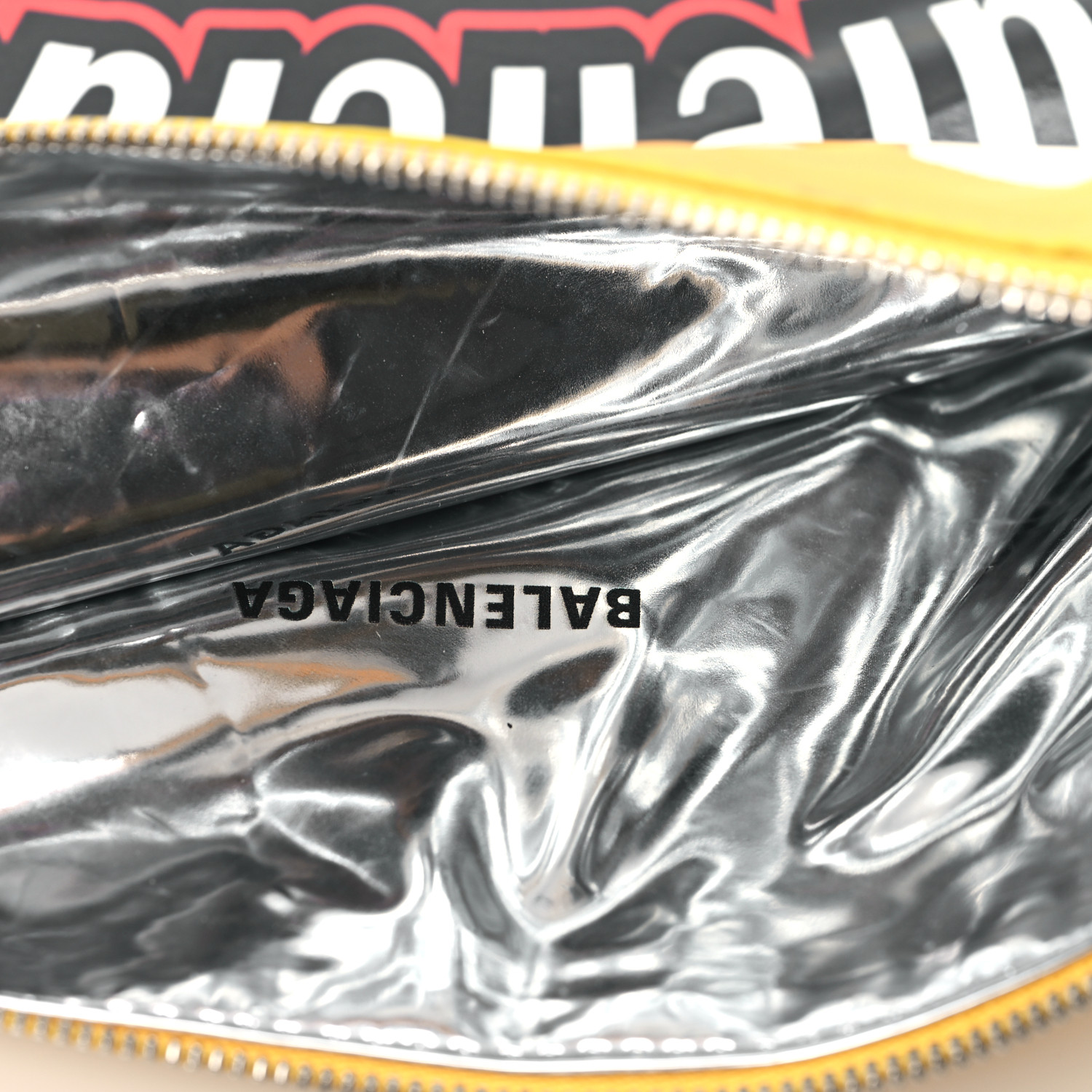 BALENCIAGA Glossy Lambskin Logo Chips Bag Yellow Multicolor