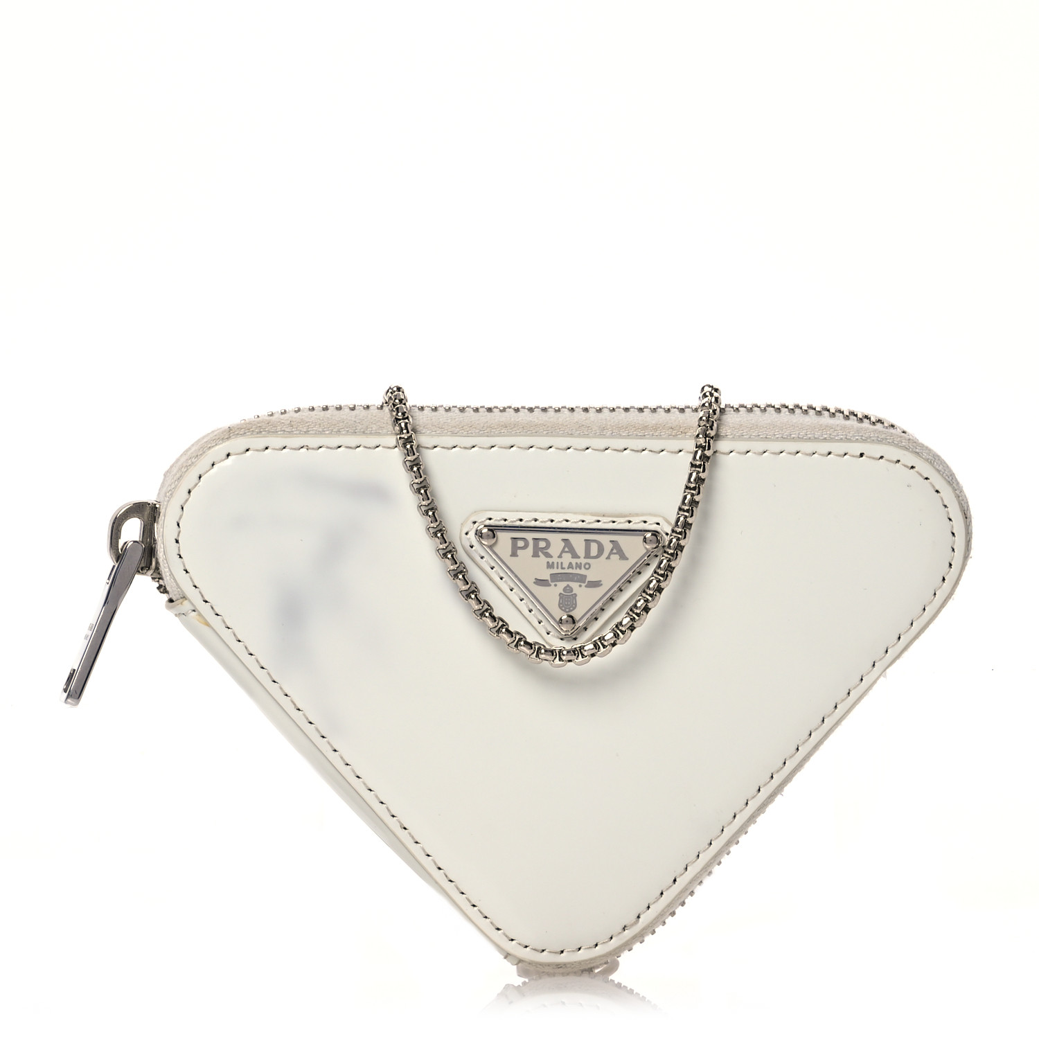 PRADA正規品/送料関税込み Logo triangle pouch bag Prada Triangle Pouch Embossed Logo Saffiano Leather Unisex