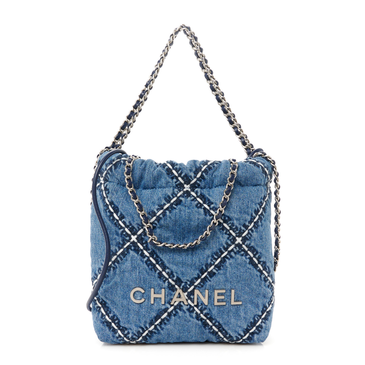 CHANEL シャネル Chanel 22P Black Denim Crystal Sequin CC Logo Sun Cloche