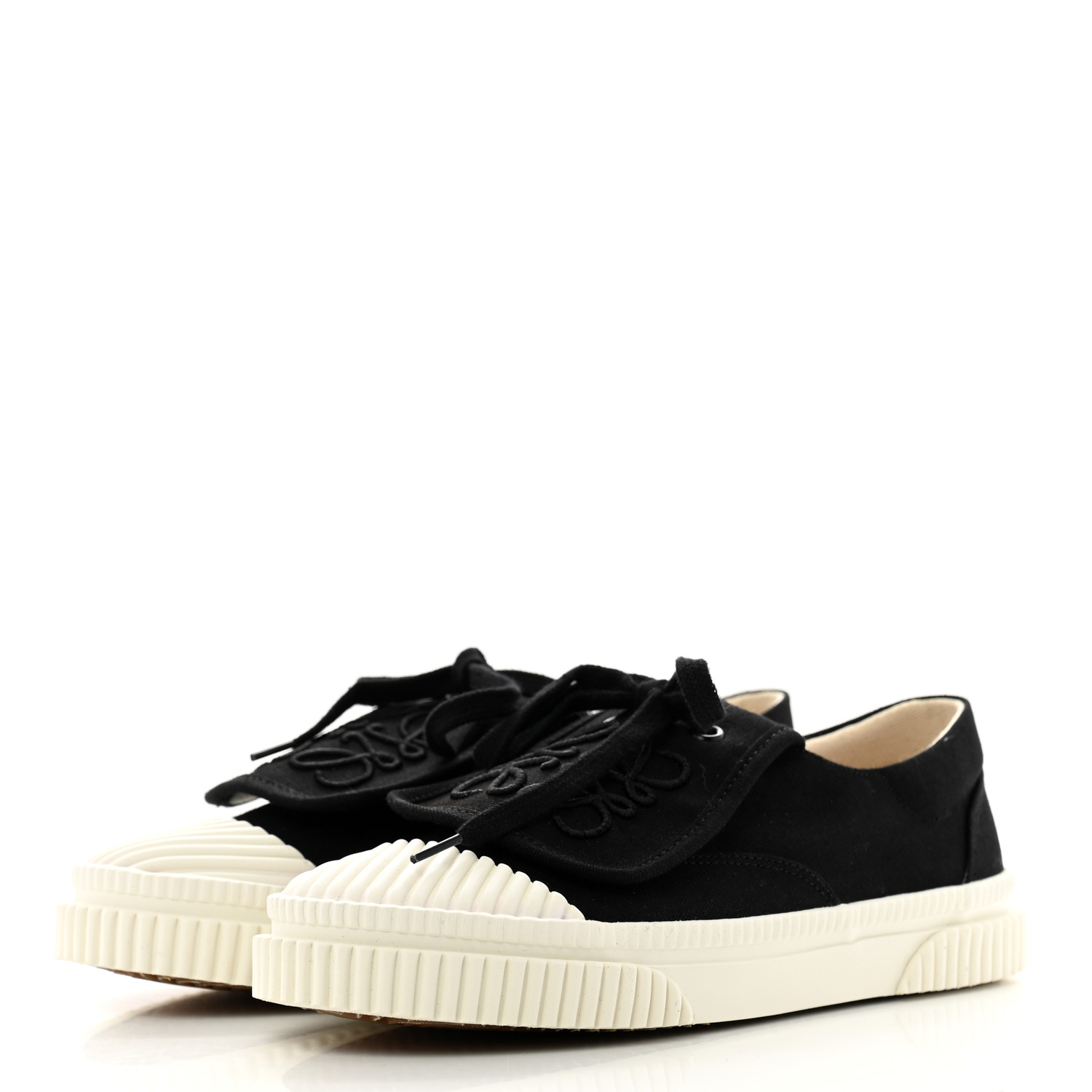 LOEWE Jacquard Anagram Calfskin Flap Sneakers 35 Black