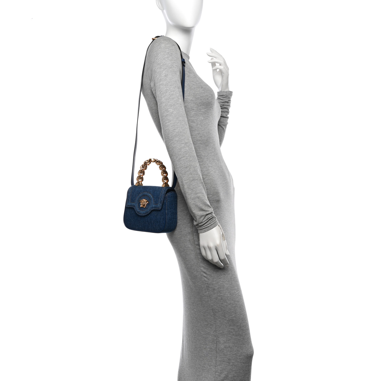 GUILTY PARTIES ヴェルサーチ VERSACE Denim Mini La Medusa Chain Top Handle Bag Navy Blue
