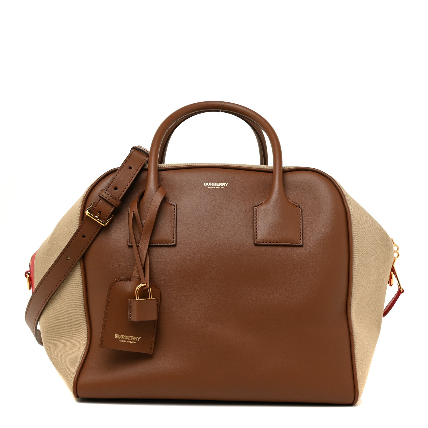 BURBERRY Calfskin Canvas Medium Cube Bowling Bag Malt Brown