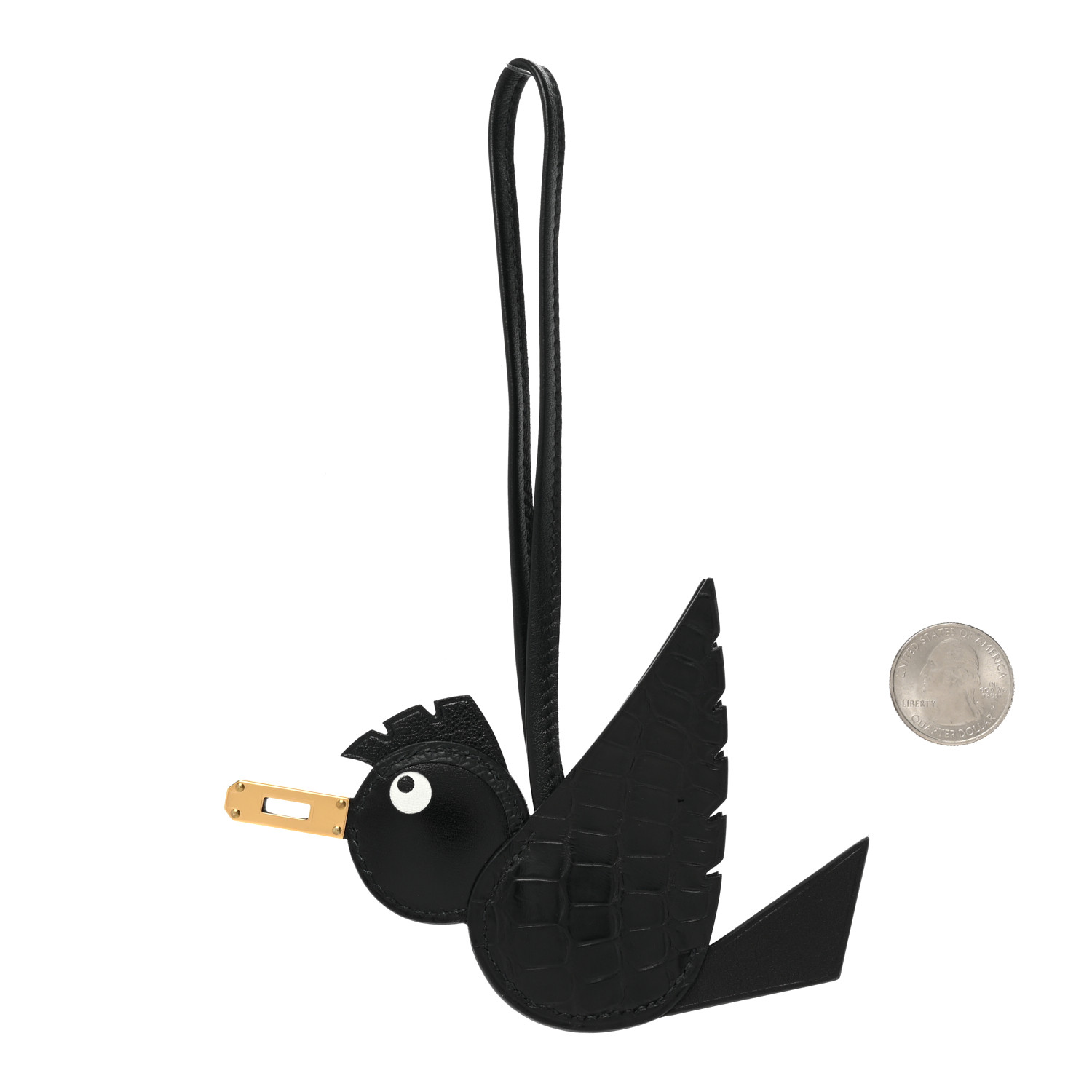 HERMES Swift Alligator Birdy Bag Charm Black 1305120