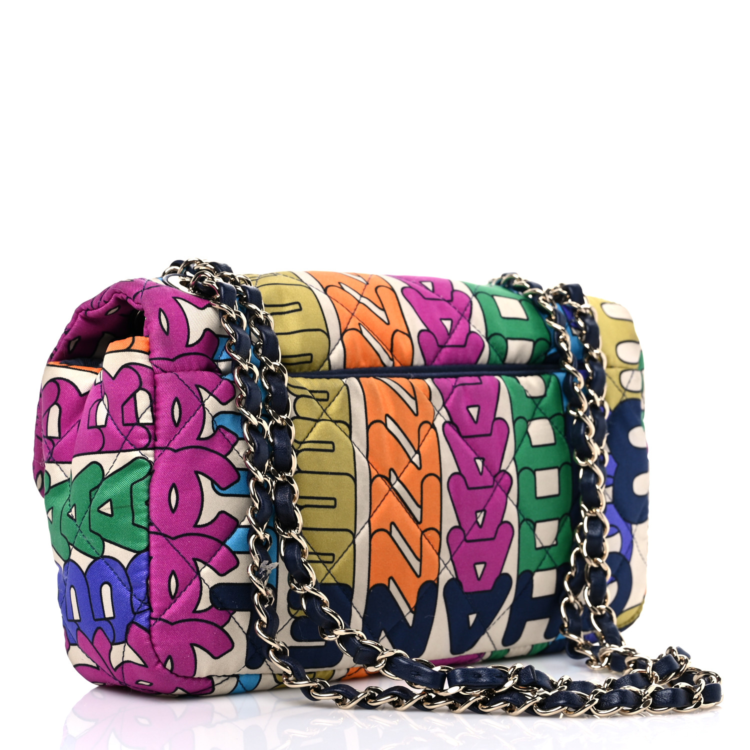 CHANEL Printed Fabric Quilted Logo Single Flap Bag