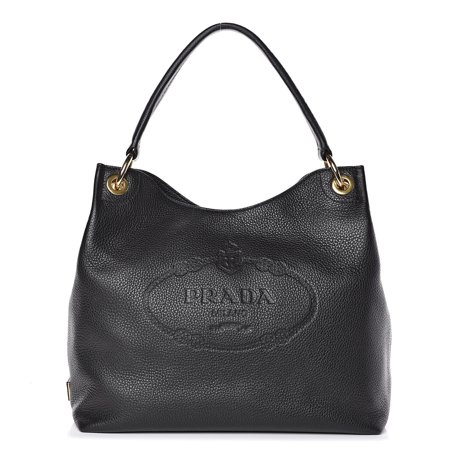 【PRADA】PHENIX HOBO BAG PRADA Vitello Phenix Embossed Logo Hobo Black 517472