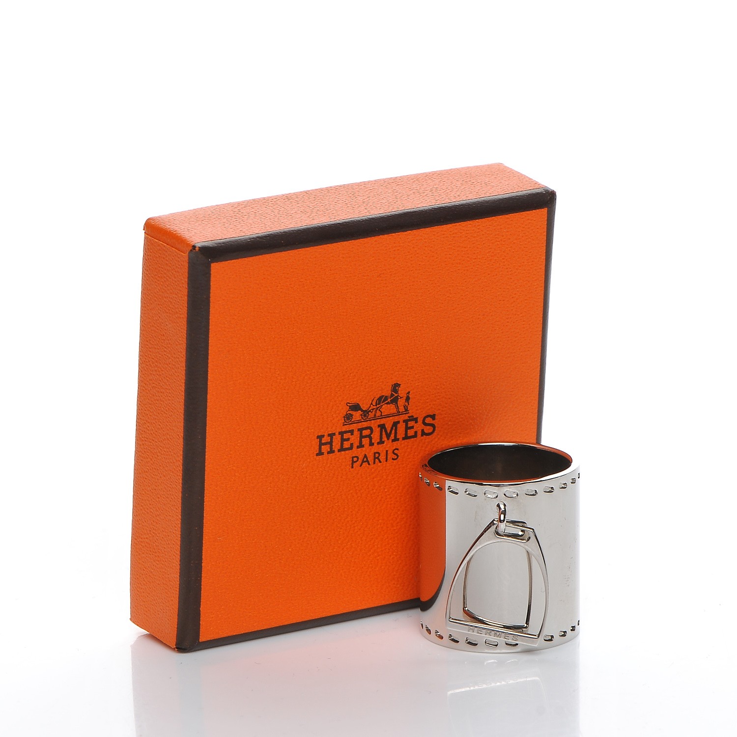 HERMES Palladium Etrier Charm Scarf Ring 208556 | FASHIONPHILE