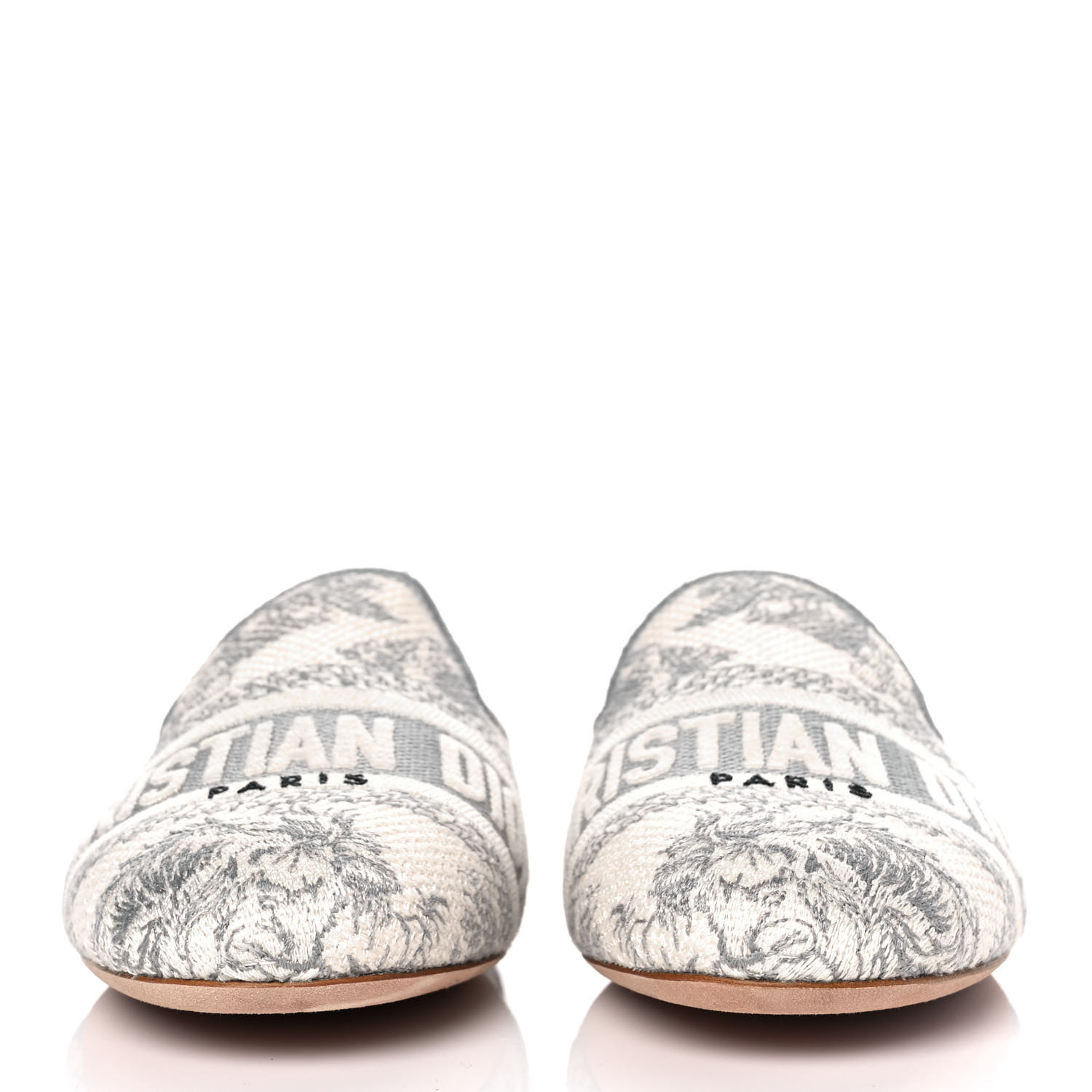 フラットシューズ Dior Toile de Jouy Motif Flat Mules in Grey Stone CHRISTIAN DIOR Canvas Embroidered Toile De Jouy Off Flat