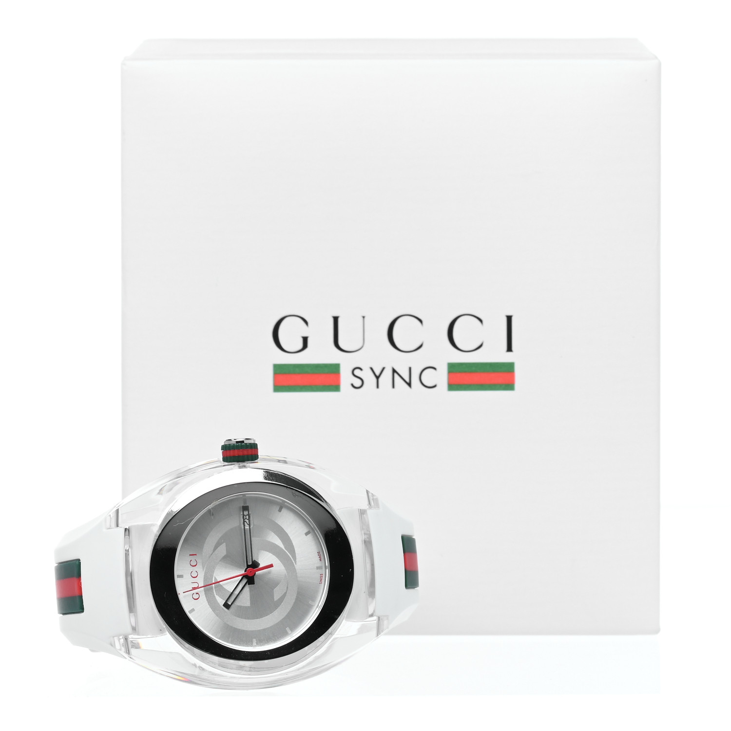 GUCCI Stainless Steel Rubber 46mm Sync Web Quartz Watch