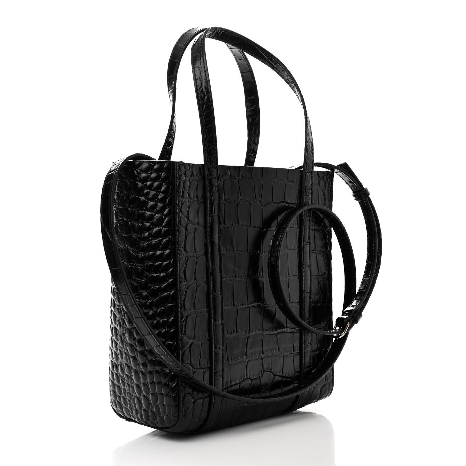 BALENCIAGA Shiny Calfskin Logo Crocodile Embossed XXS