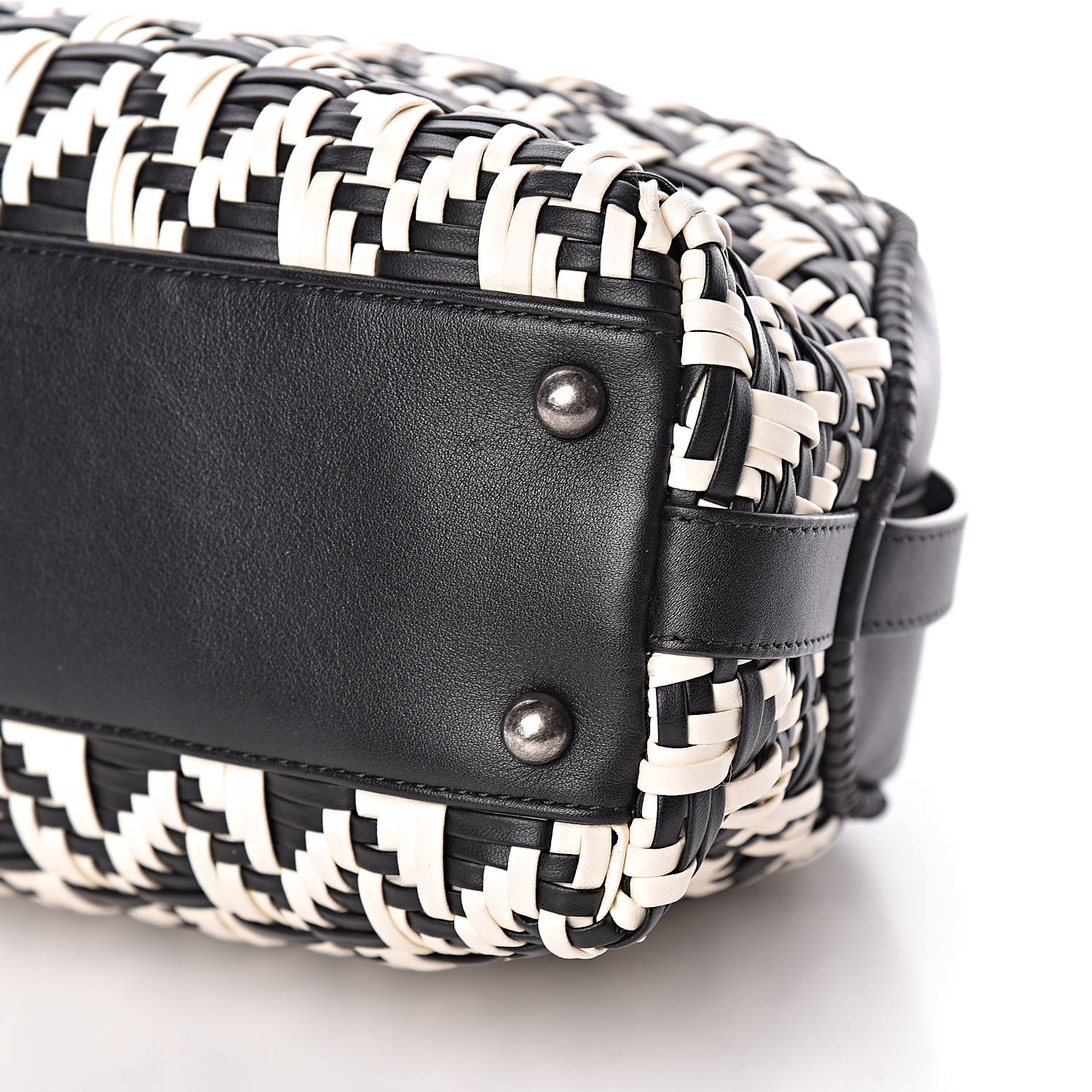 CHANEL Calfskin Woven Bowling Bag Black White 460748