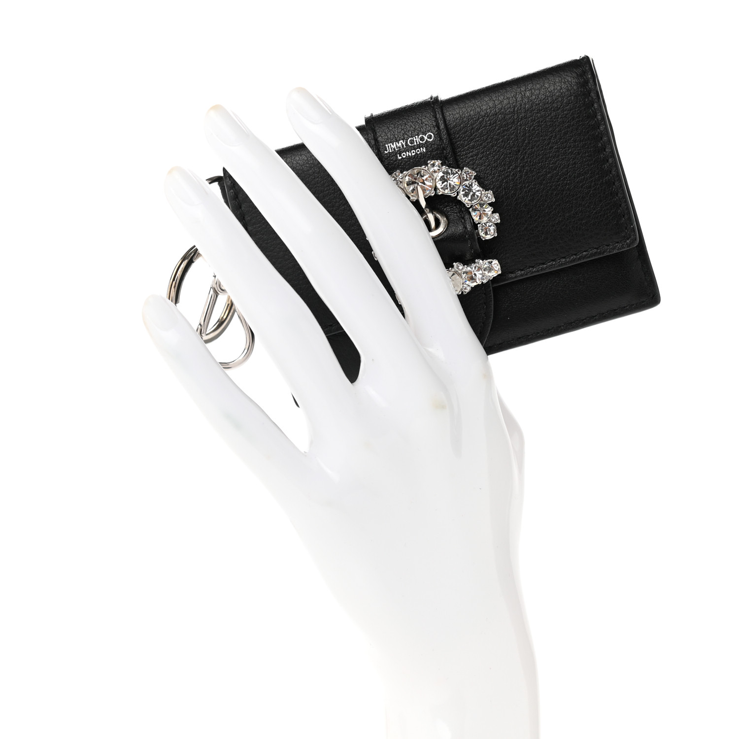 JIMMY CHOO Calfskin Crystal Cheri Charm Case Wallet Black