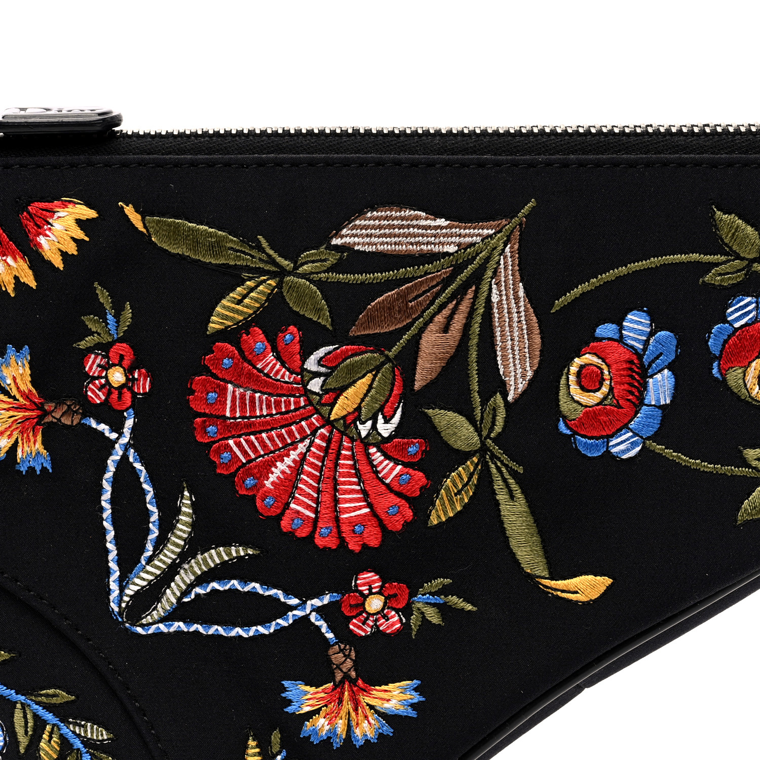 CHRISTIAN DIOR Satin Embroidered Floral Mini Saddle Pochette