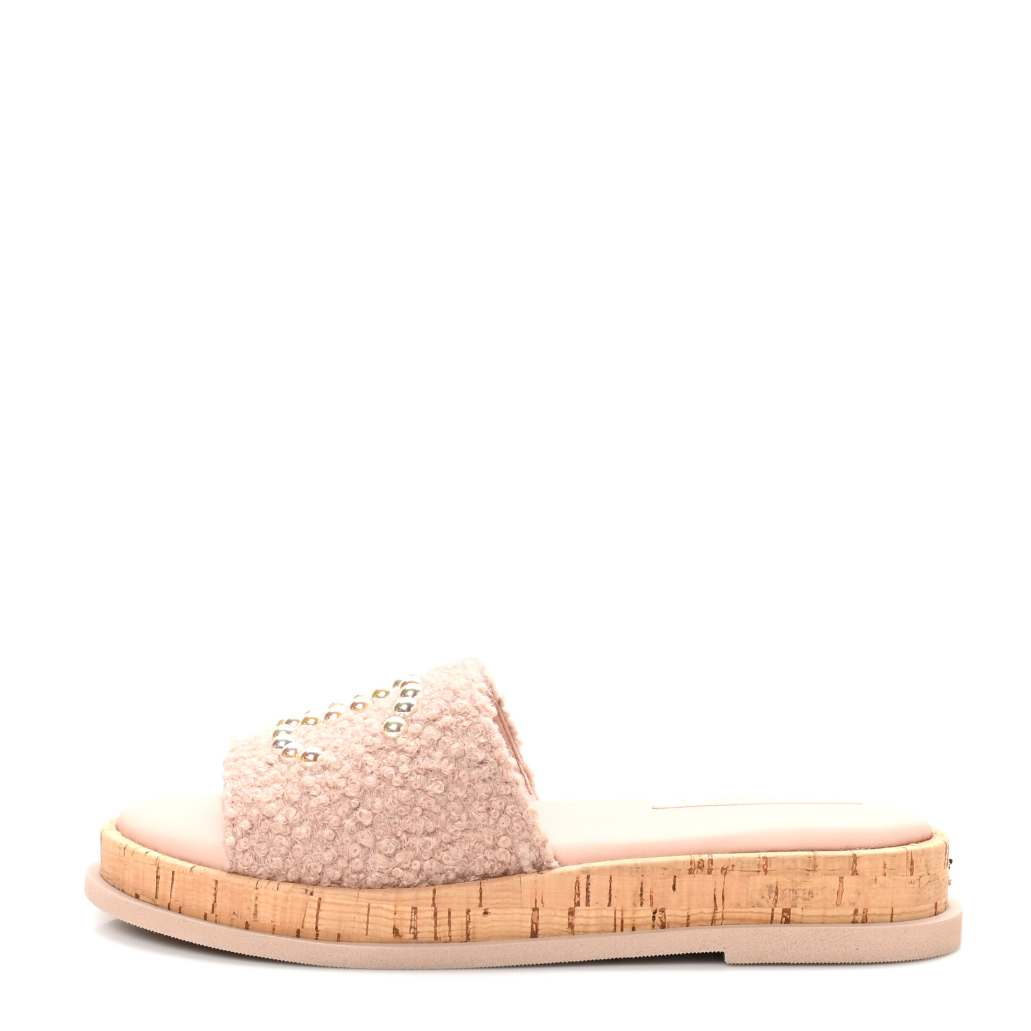 CHANEL Fabric Pearl Cork CC Slip On Sandals 39 Pink 1643759