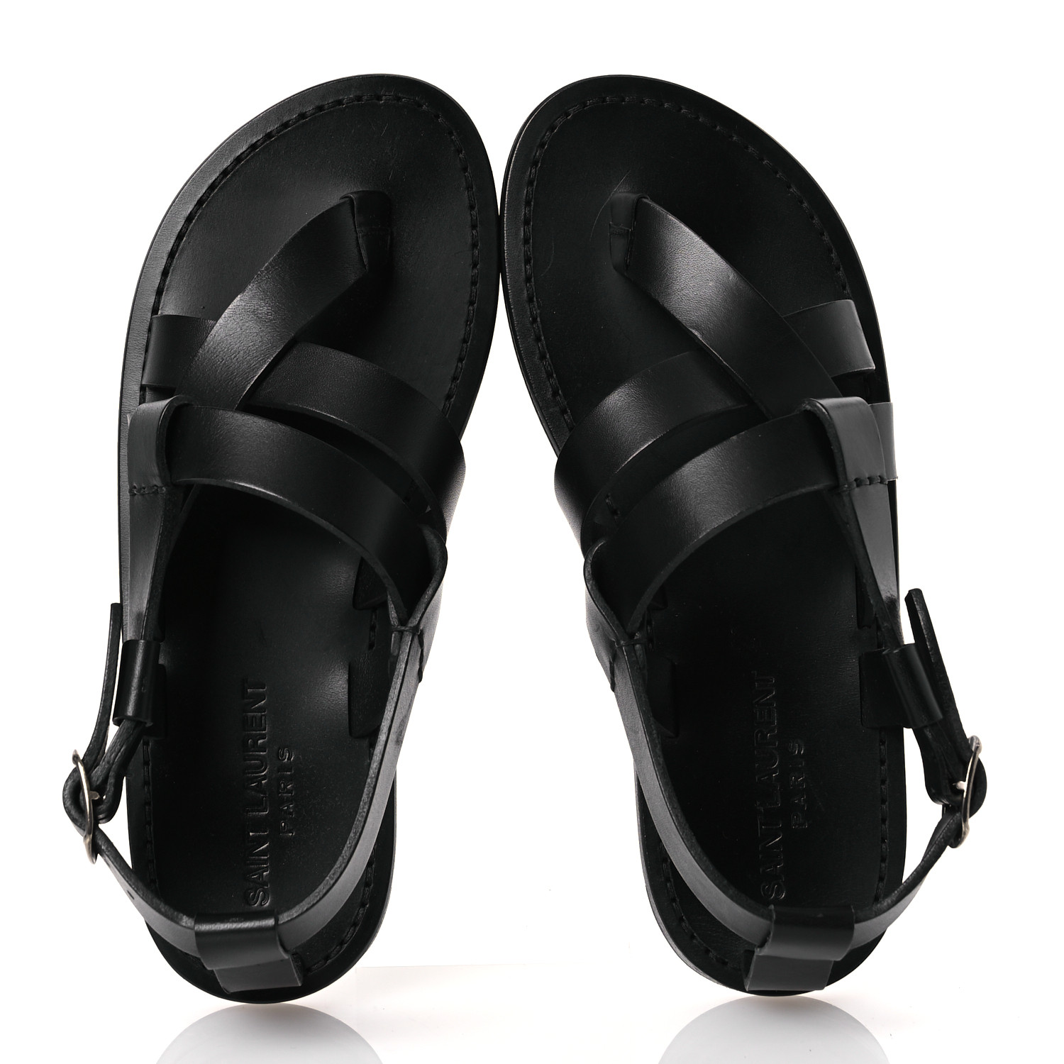 SAINT LAURENT Calfskin Pepe 05 Sandals 37 Black 1646588