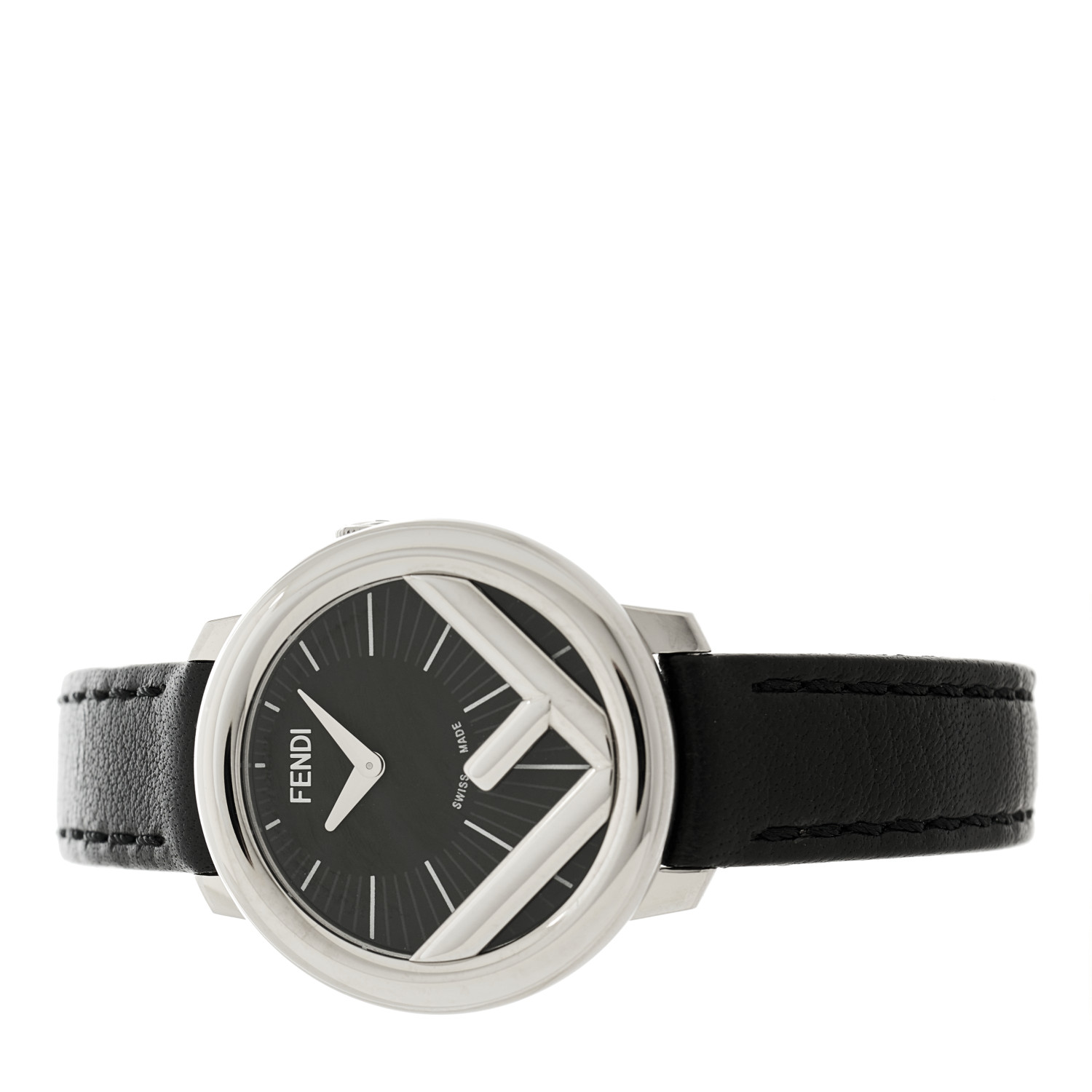 【FENDI】Run Away レザー ウォッチ ブラック文字盤 28mm FENDI Stainless Steel Calfskin 28mm Run Away Quartz Watch