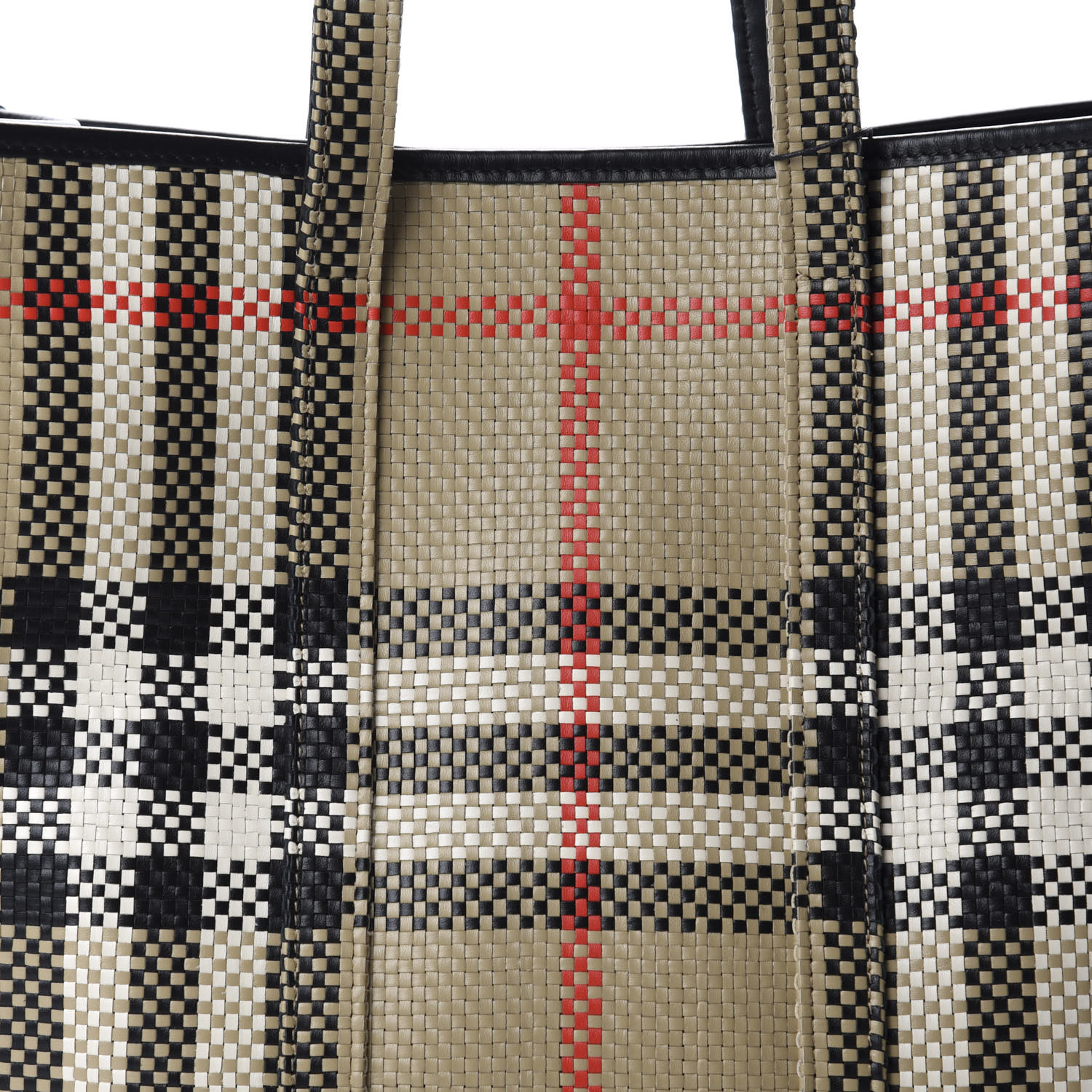 BURBERRY Calfskin Woven Vintage Check East West Book Tote