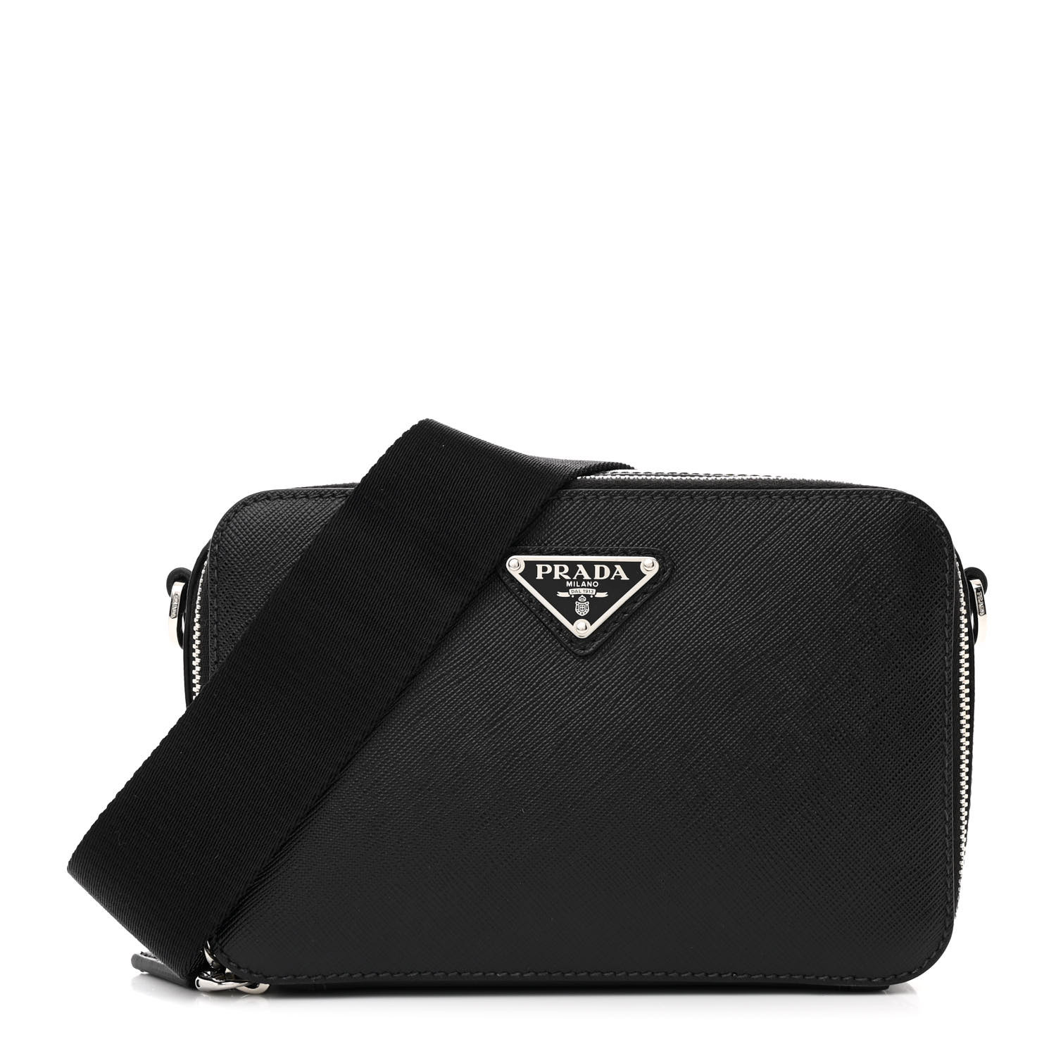 PRADA Saffiano Travel Small Brique Crossbody Bag Black