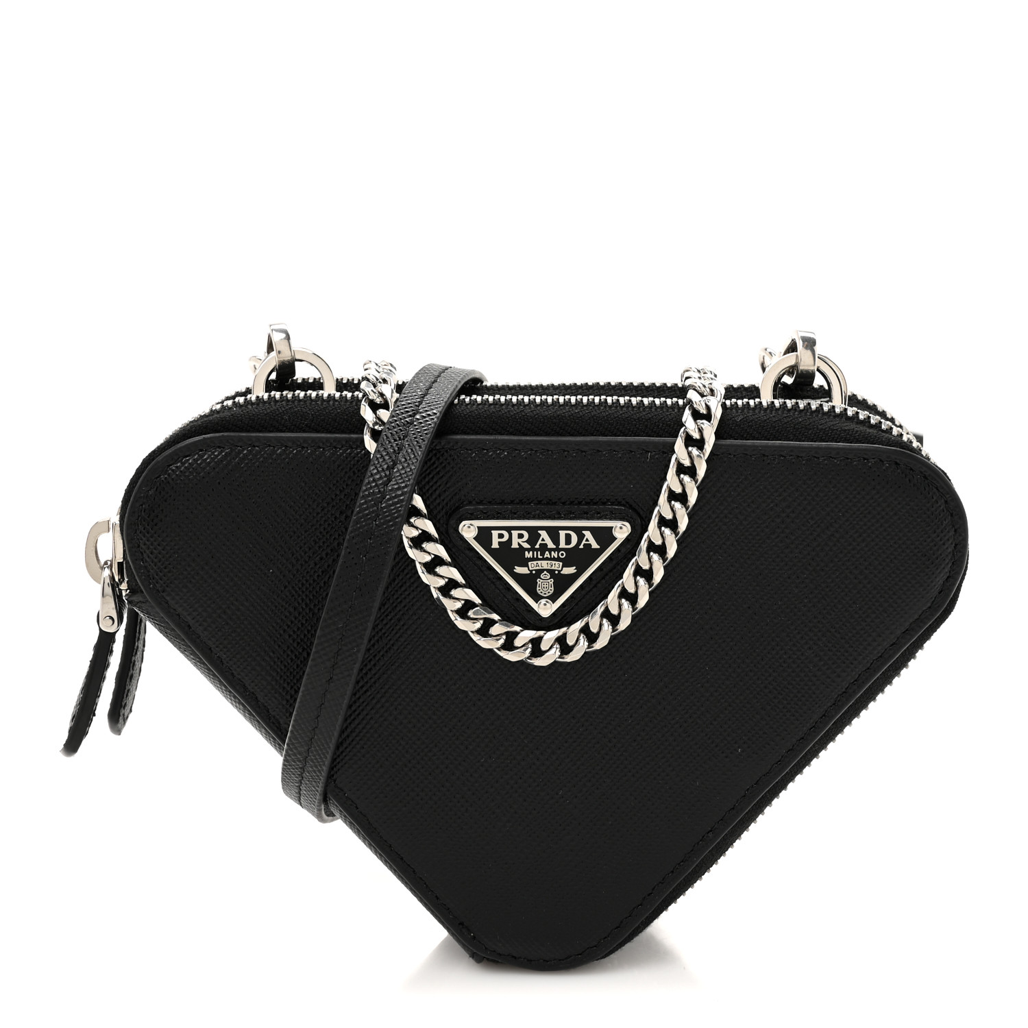 クラッチバッグ PRADA | Saffiano leather mini pouch triangle shape PRADA Saffiano Mini Triangle Crossbody Pouch Black 1663555