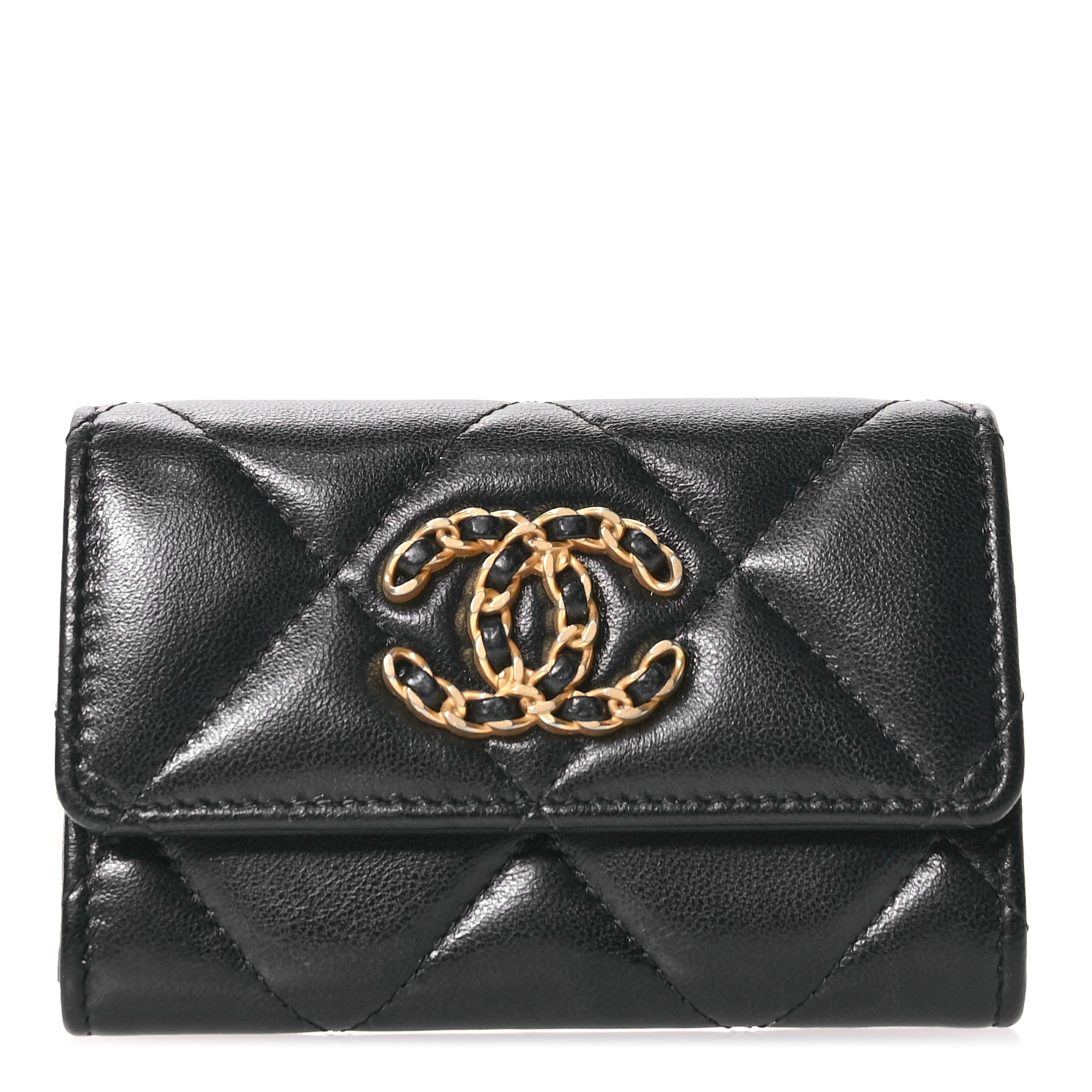 【人気/関税/送料込み】 Chanel 19 Flap Card Holder Lambskin & Chanel 19 flap card holder - Shiny lambskin, gold-tone