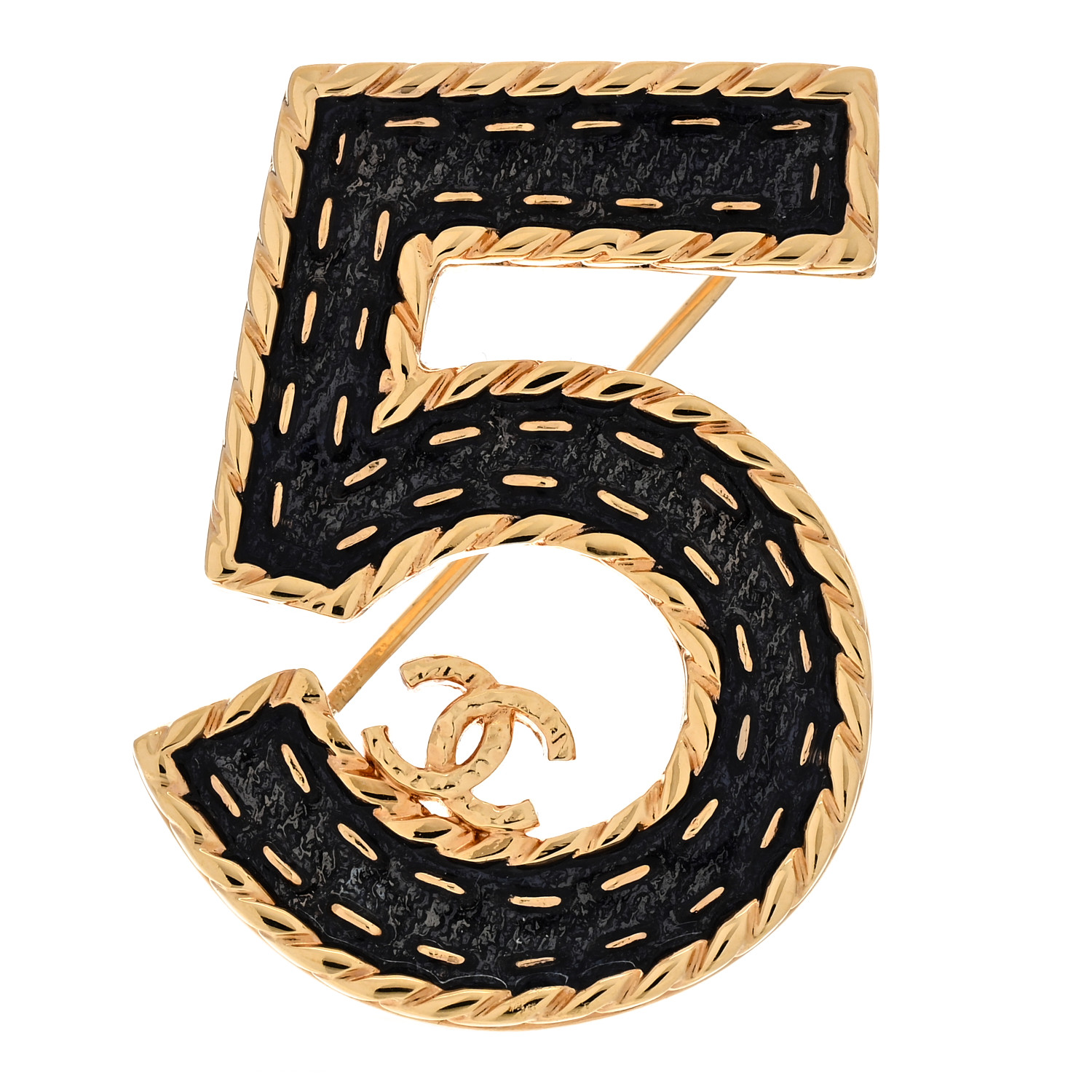 CHANEL シャネル CHANEL Metal Enamel CC No 5 Rope Brooch Gold Denim Blue