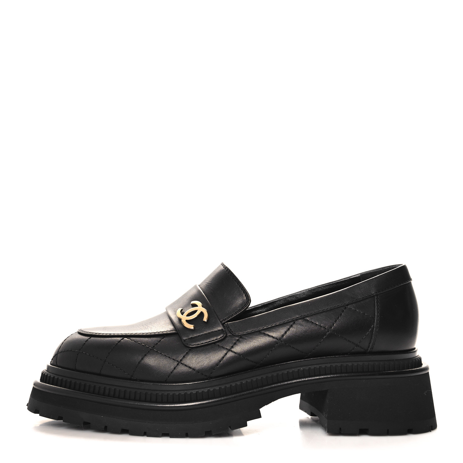 last sale CHANELローファー CHANEL Loafer Quilted Turn Lock 36C Black Leather Gold CC
