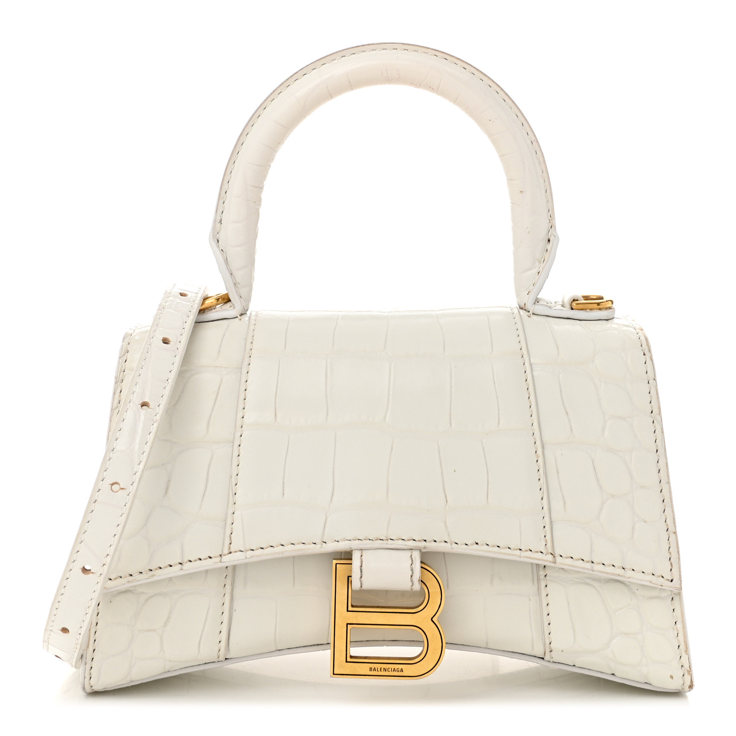 BALENCIAGA Shiny Calfskin Crocodile Embossed Hourglass Top
