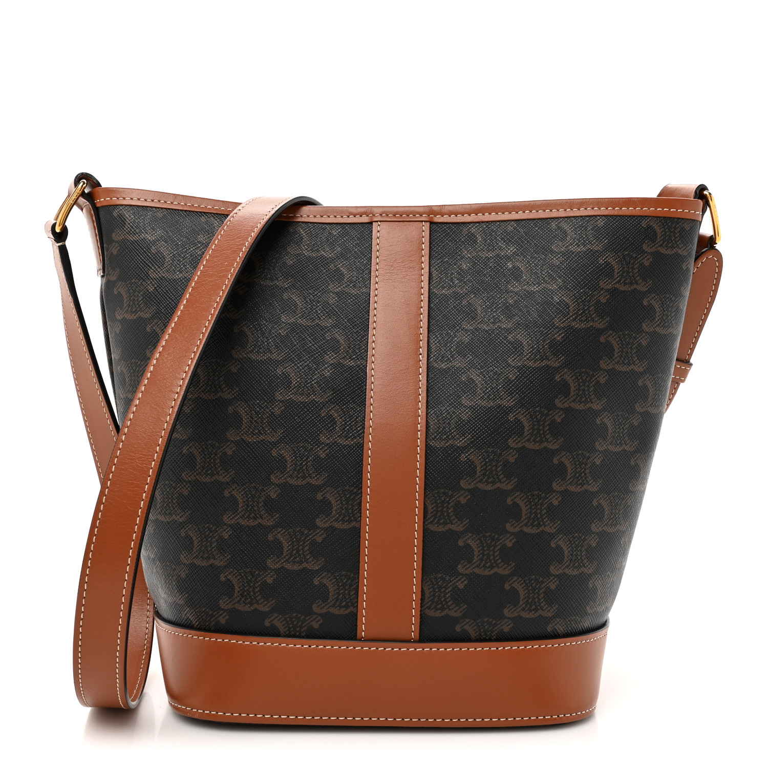 【CELINE】TRIOMPHE SMALL BUCKET BAG Small Bucket IN Triomphe Canvas and calfskin - TAN | CELINE