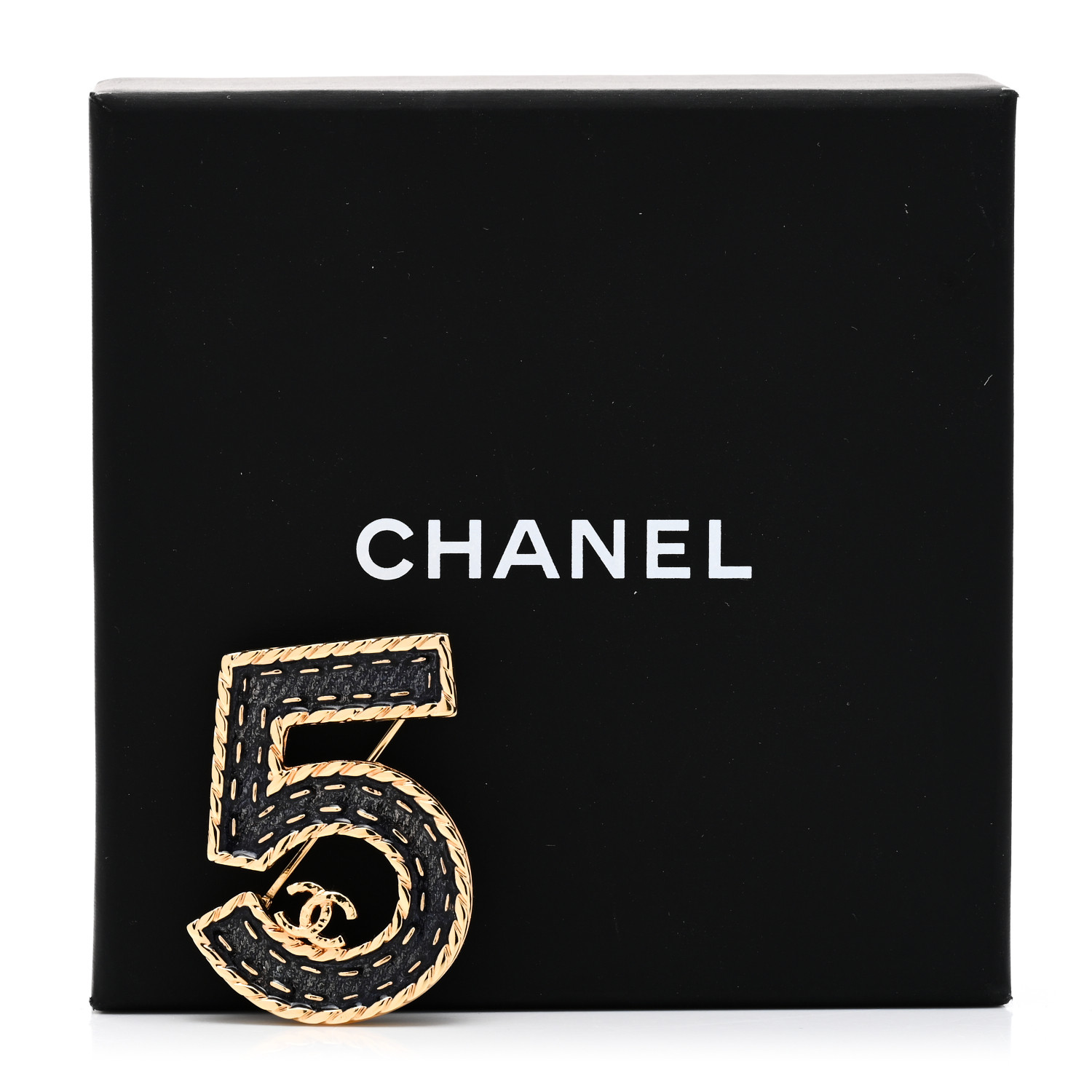 シャネル　ピンバッチ CHANEL Metal Enamel CC No 5 Rope Brooch Gold Denim Blue