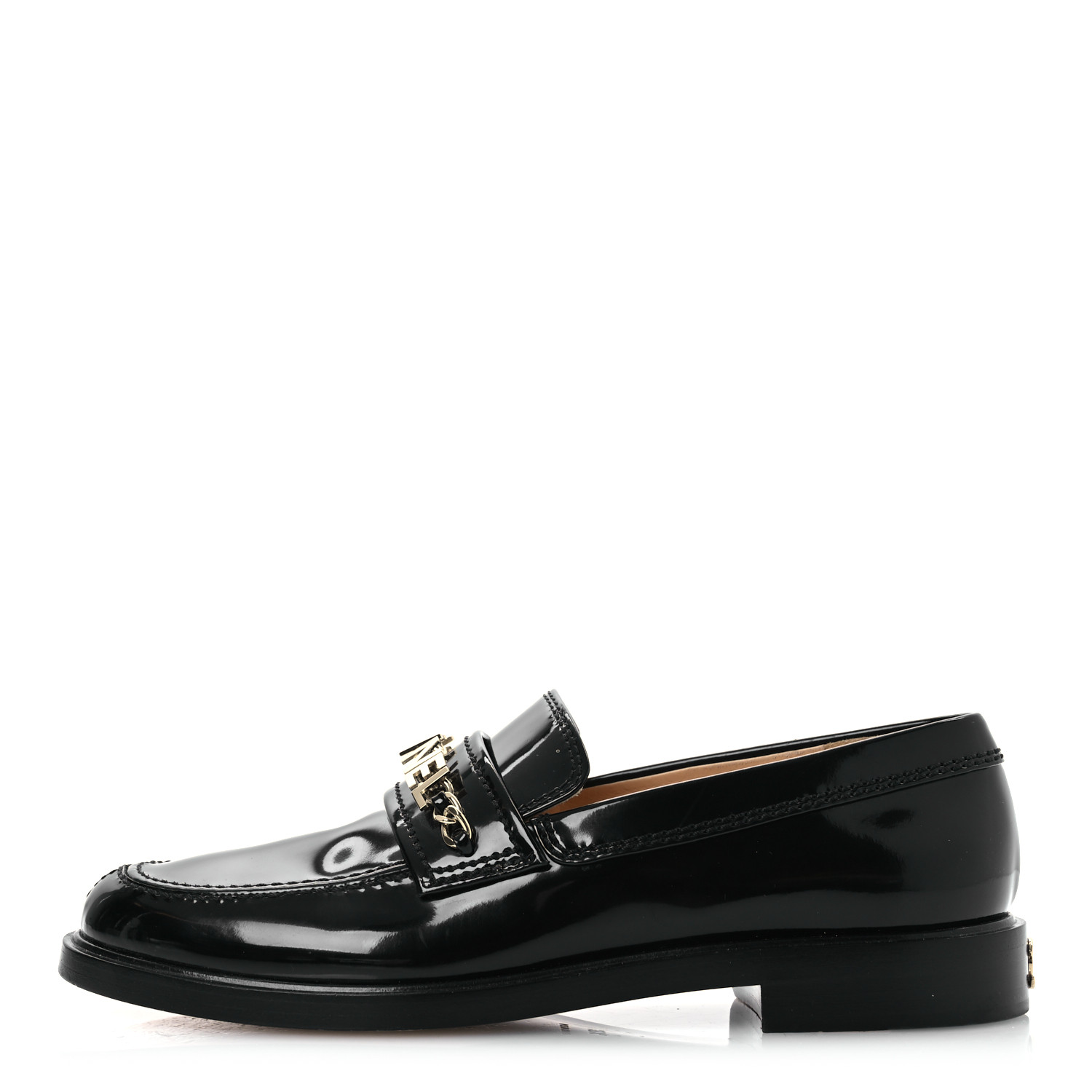 フランスya  CHANEL Patent Calfskin Logo Loafers 38.5 Black 1673230