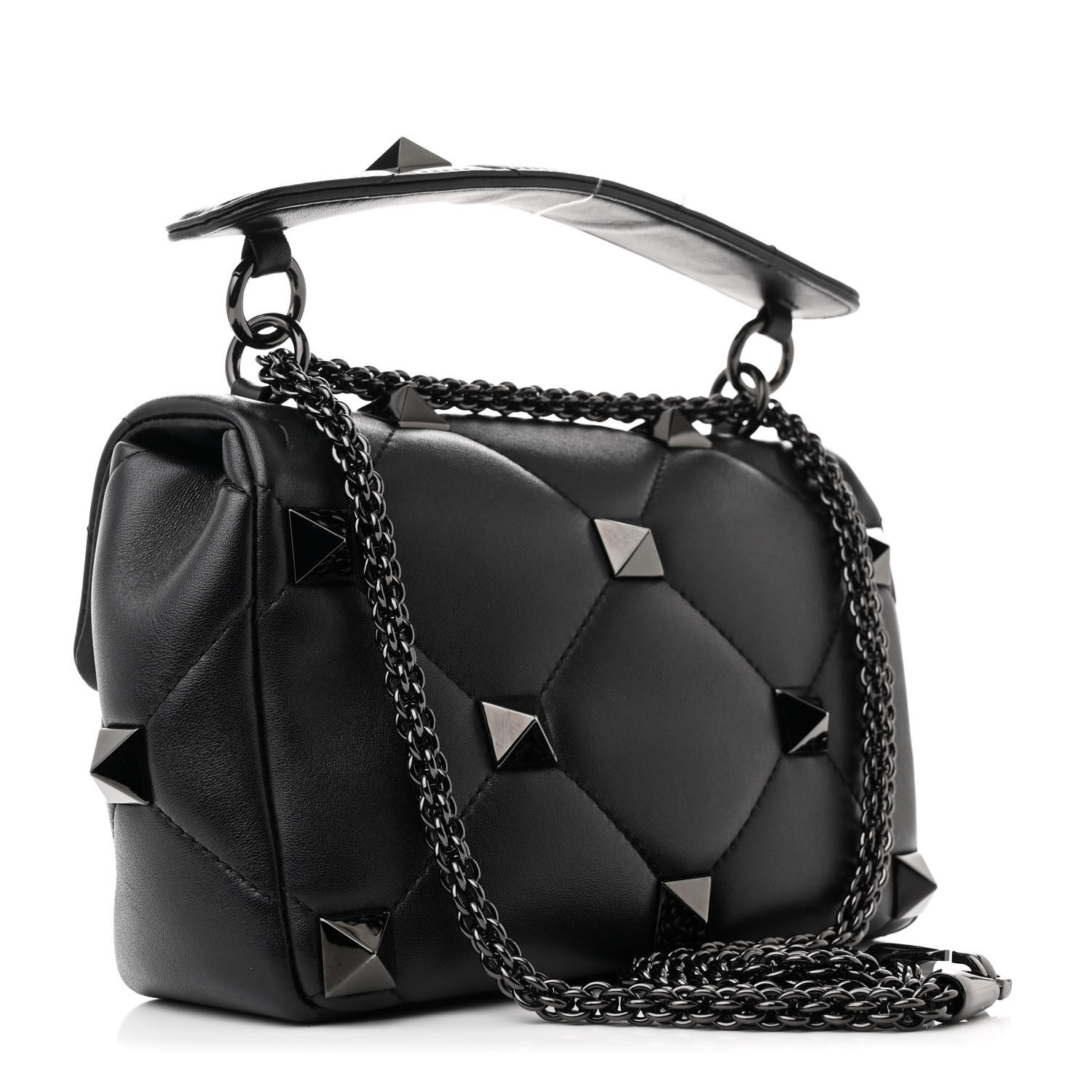 【関税&送料込】Valentino Garavani Black Nappa Leather Roman VALENTINO GARAVANI Nappa Monochrome Medium Roman Stud